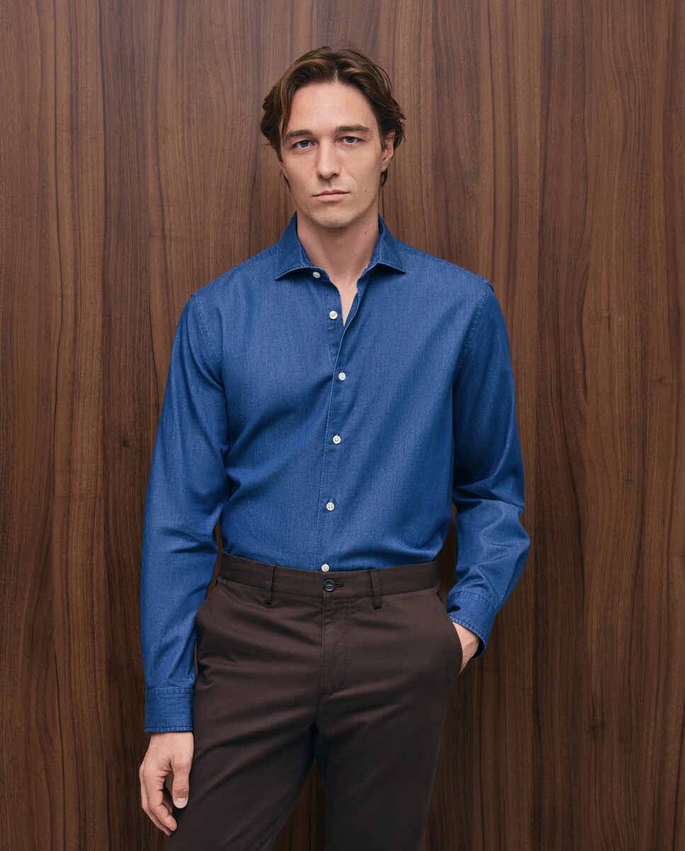 Imagen 0 de Camisa sport denim manga larga hombre Azul