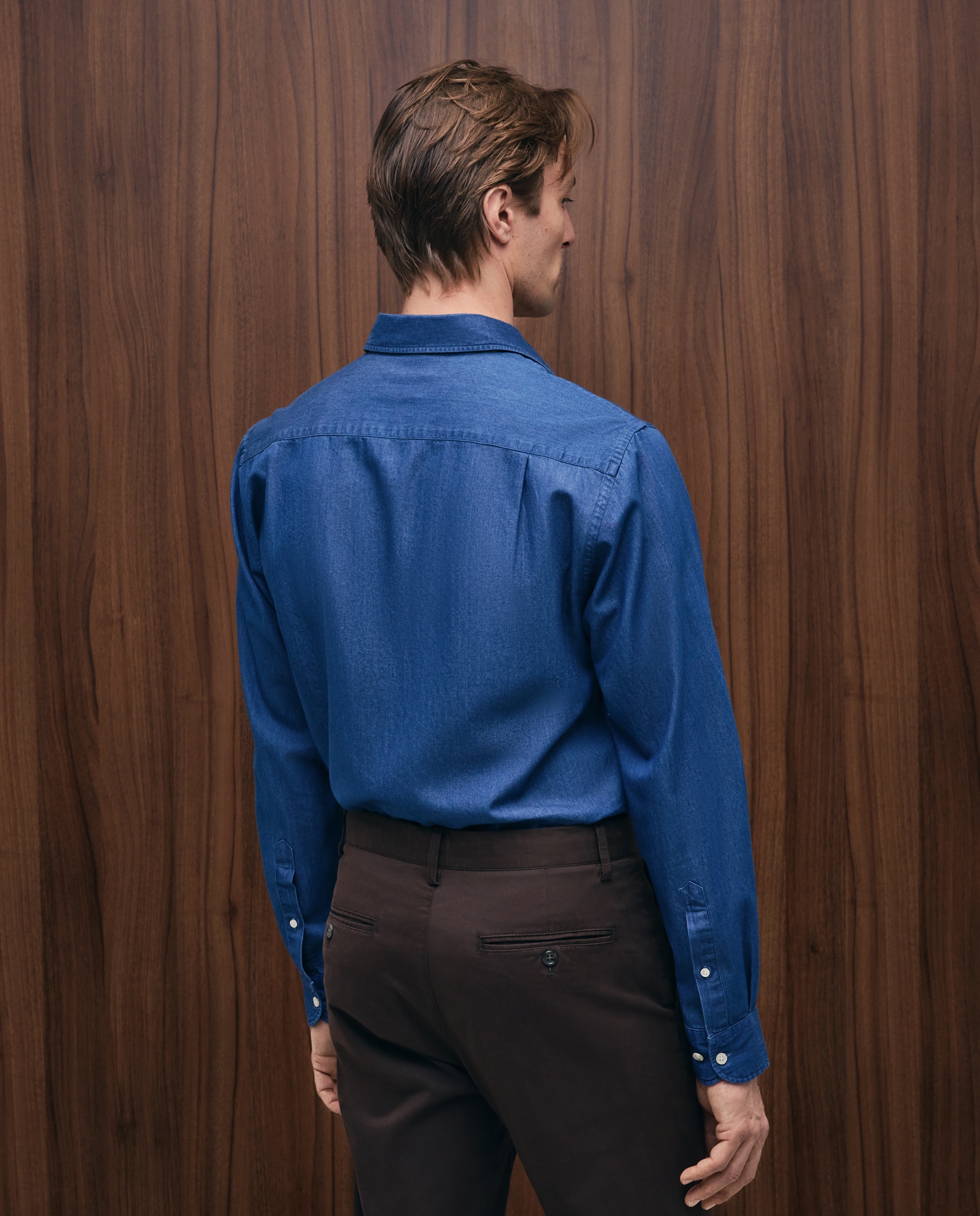 Camisa Casual de Ganga com Manga Comprida Azul-3