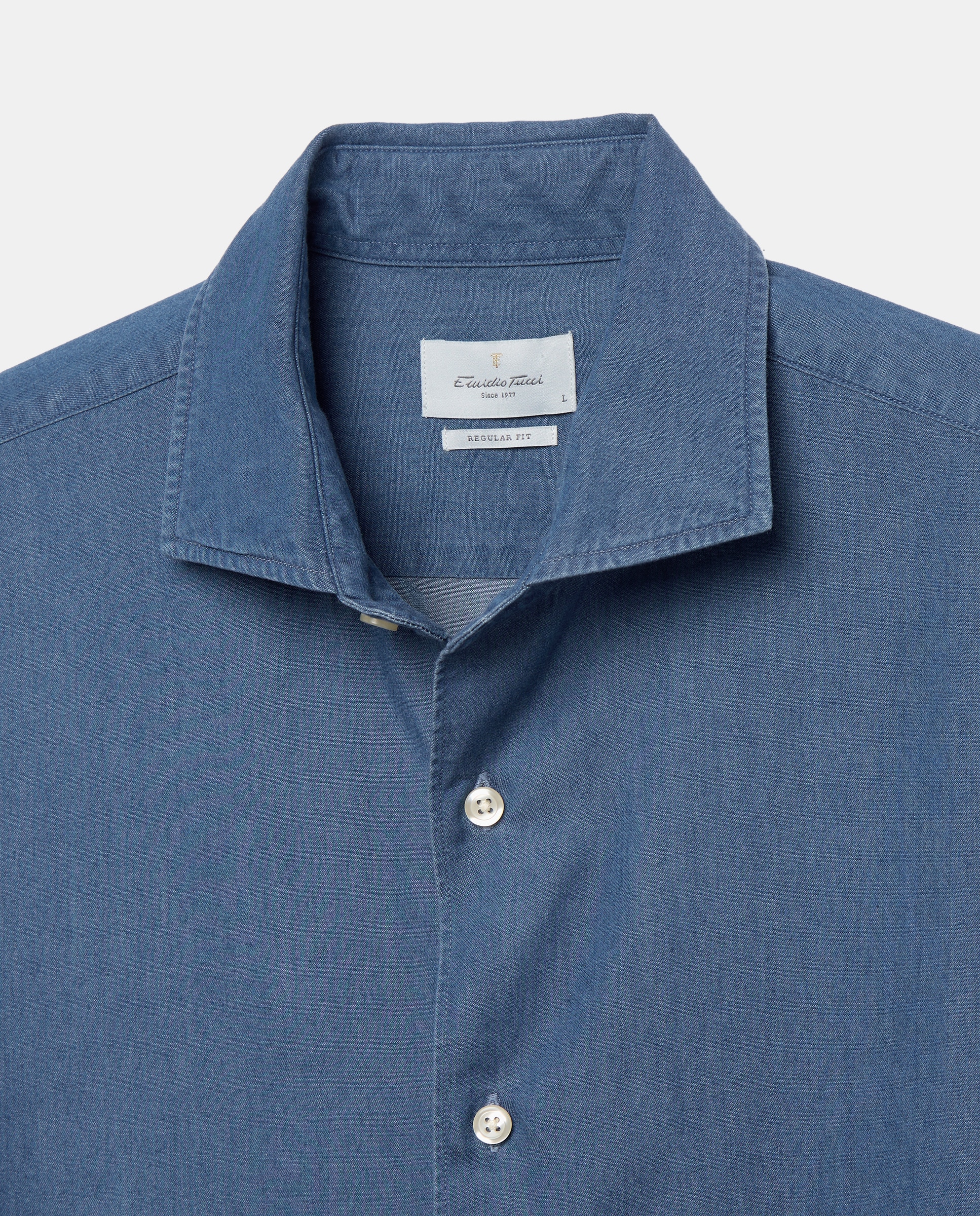 Camisa Casual de Ganga com Manga Comprida Azul-5
