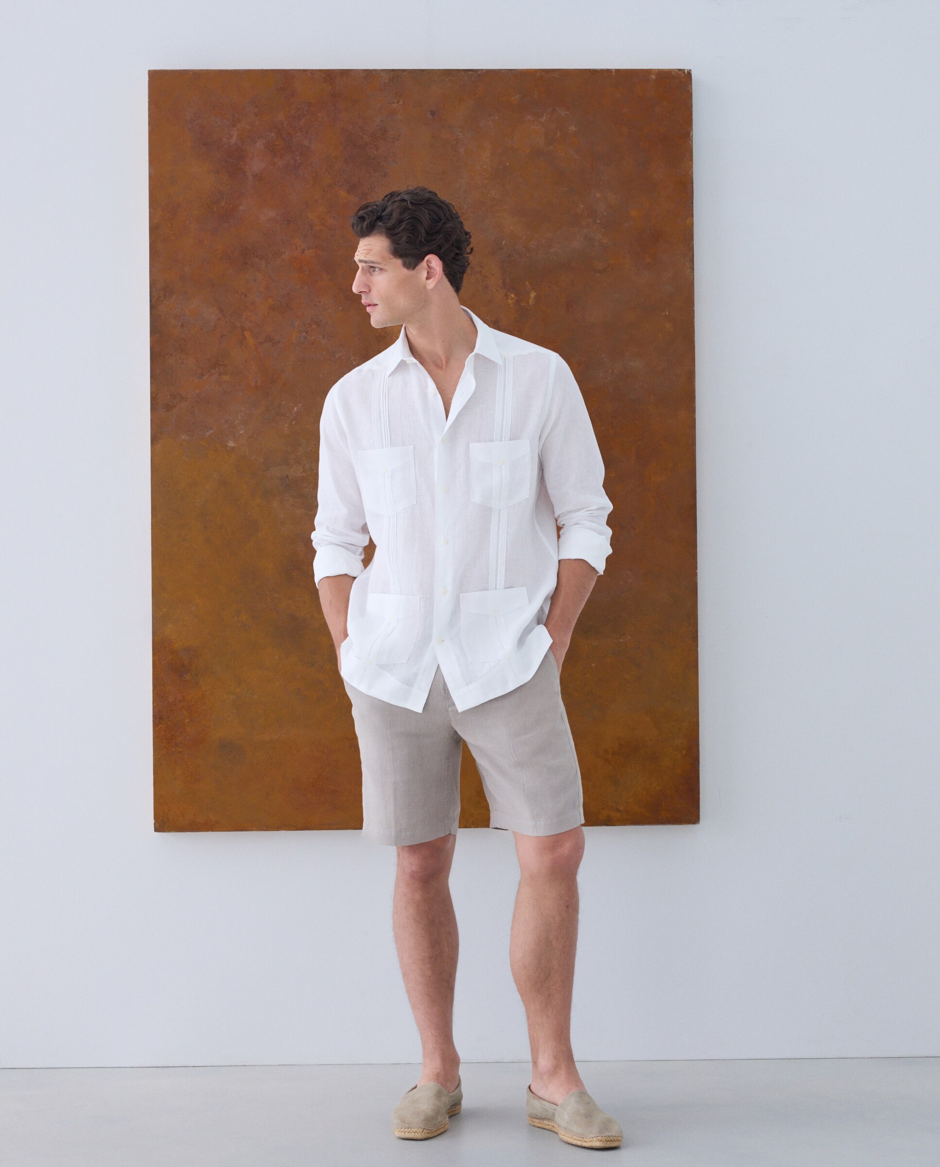 Imagen 2 de Camisa lino de hombre 100% lino tejido Albini - Emidio Tucci - Blanco Blanco