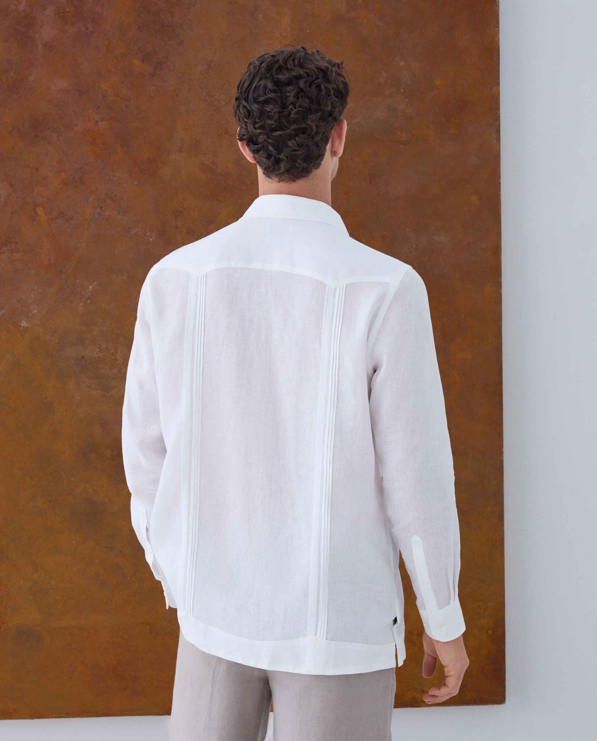 Imagen 3 de Camisa lino de hombre 100% lino tejido Albini - Emidio Tucci - Blanco Blanco