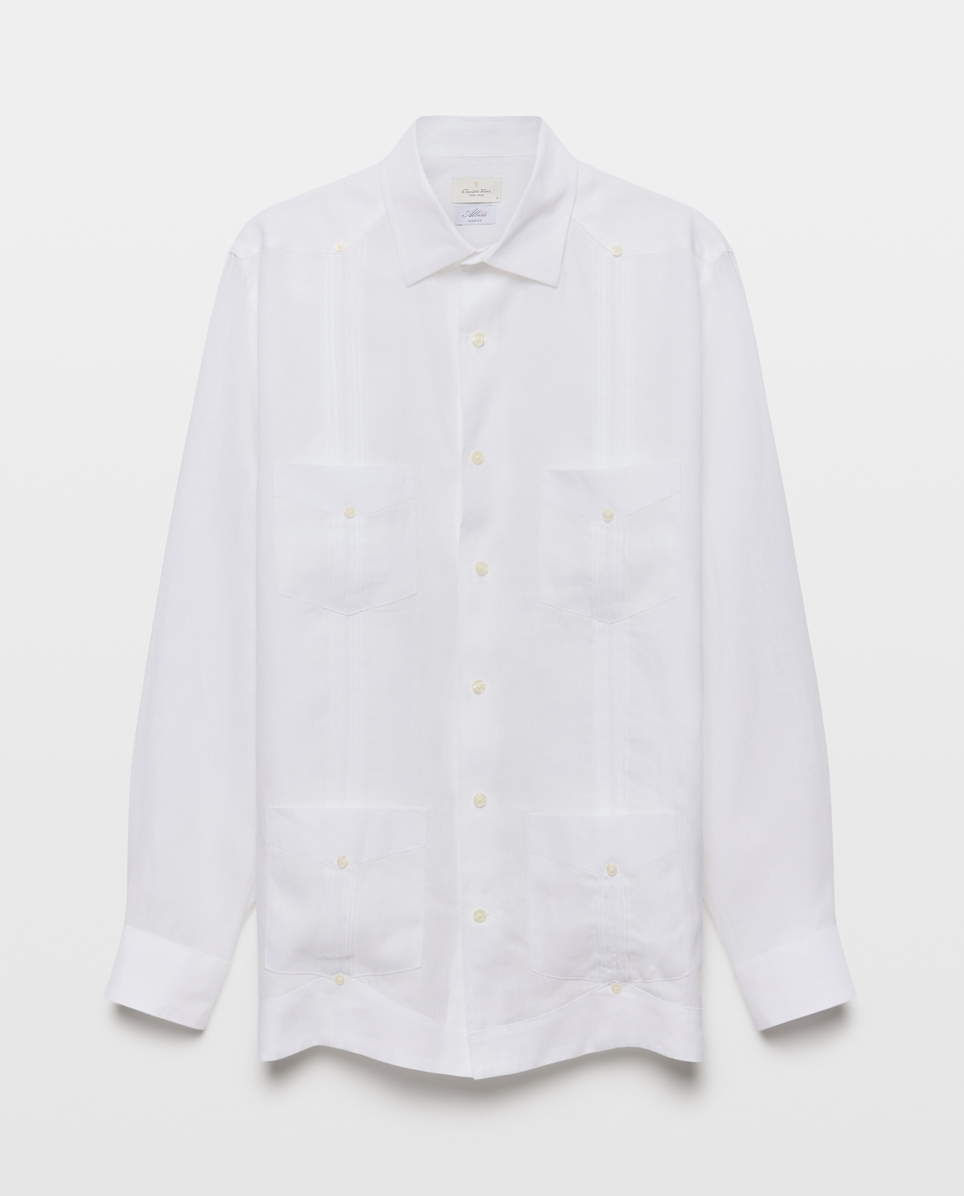 Imagen 4 de Camisa lino de hombre 100% lino tejido Albini - Emidio Tucci - Blanco Blanco