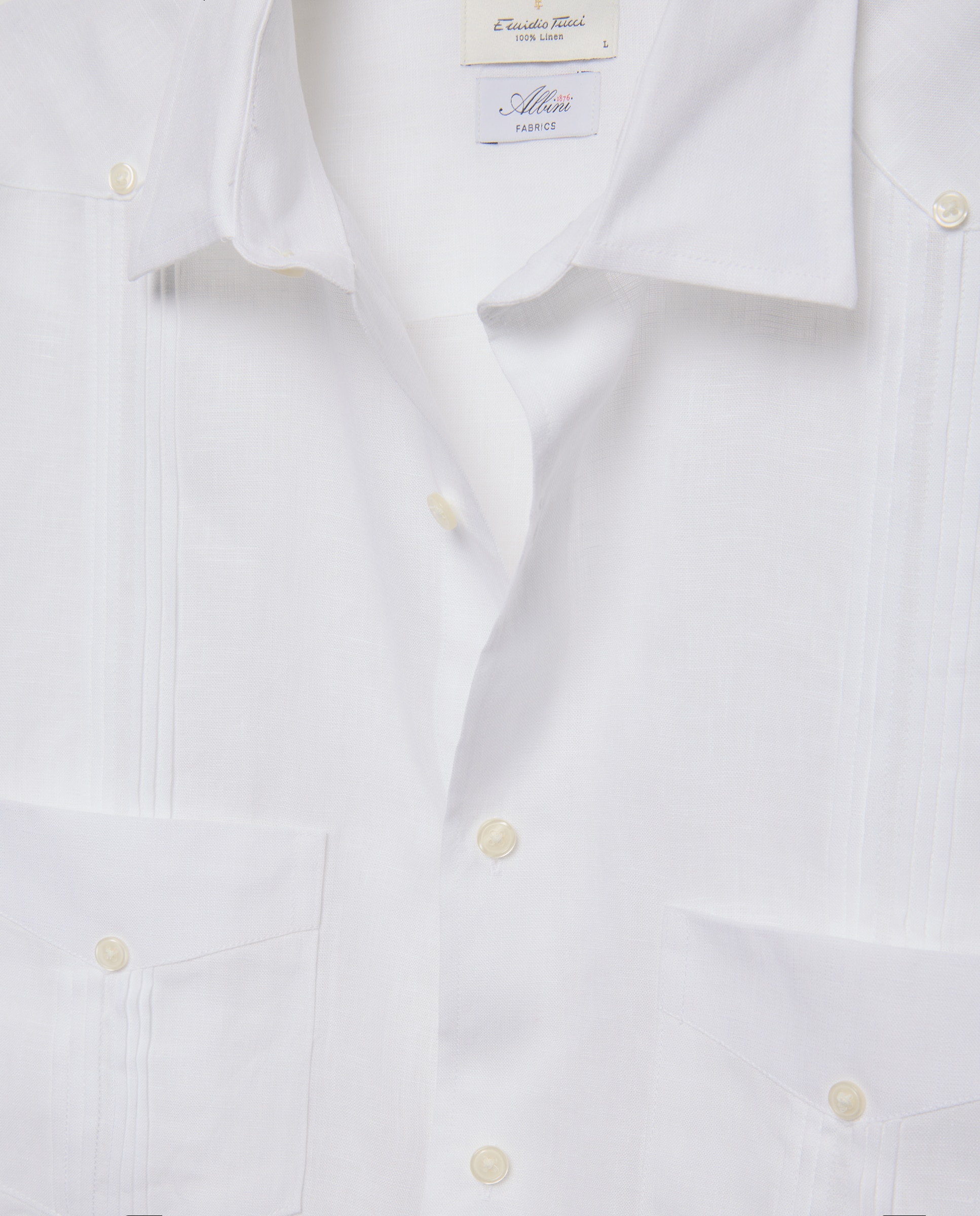 Imagen 5 de Camisa lino de hombre 100% lino tejido Albini - Emidio Tucci - Blanco Blanco
