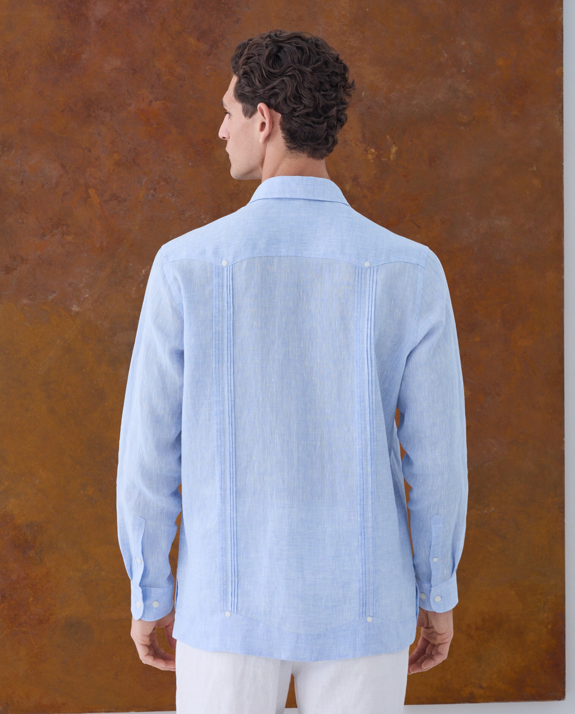 Imagen 3 de Camisa lino de hombre 100% lino tejido Albini - Emidio Tucci - Azul claro Azul claro