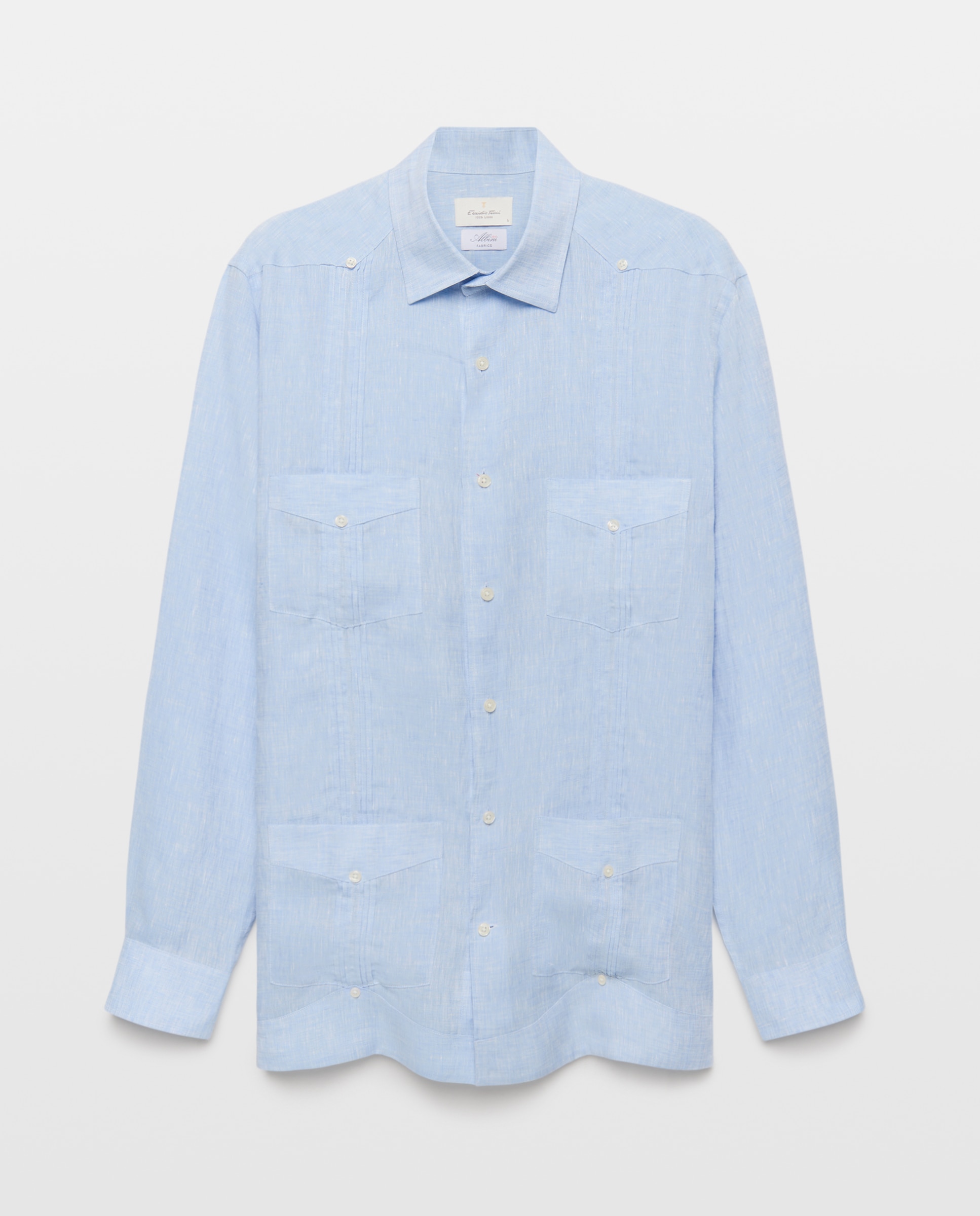Imagen 4 de Camisa lino de hombre 100% lino tejido Albini - Emidio Tucci - Azul claro Azul claro