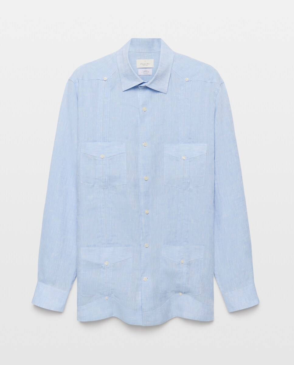 Imagen 0 de Camisa lino de hombre 100% lino tejido Albini Azul marino