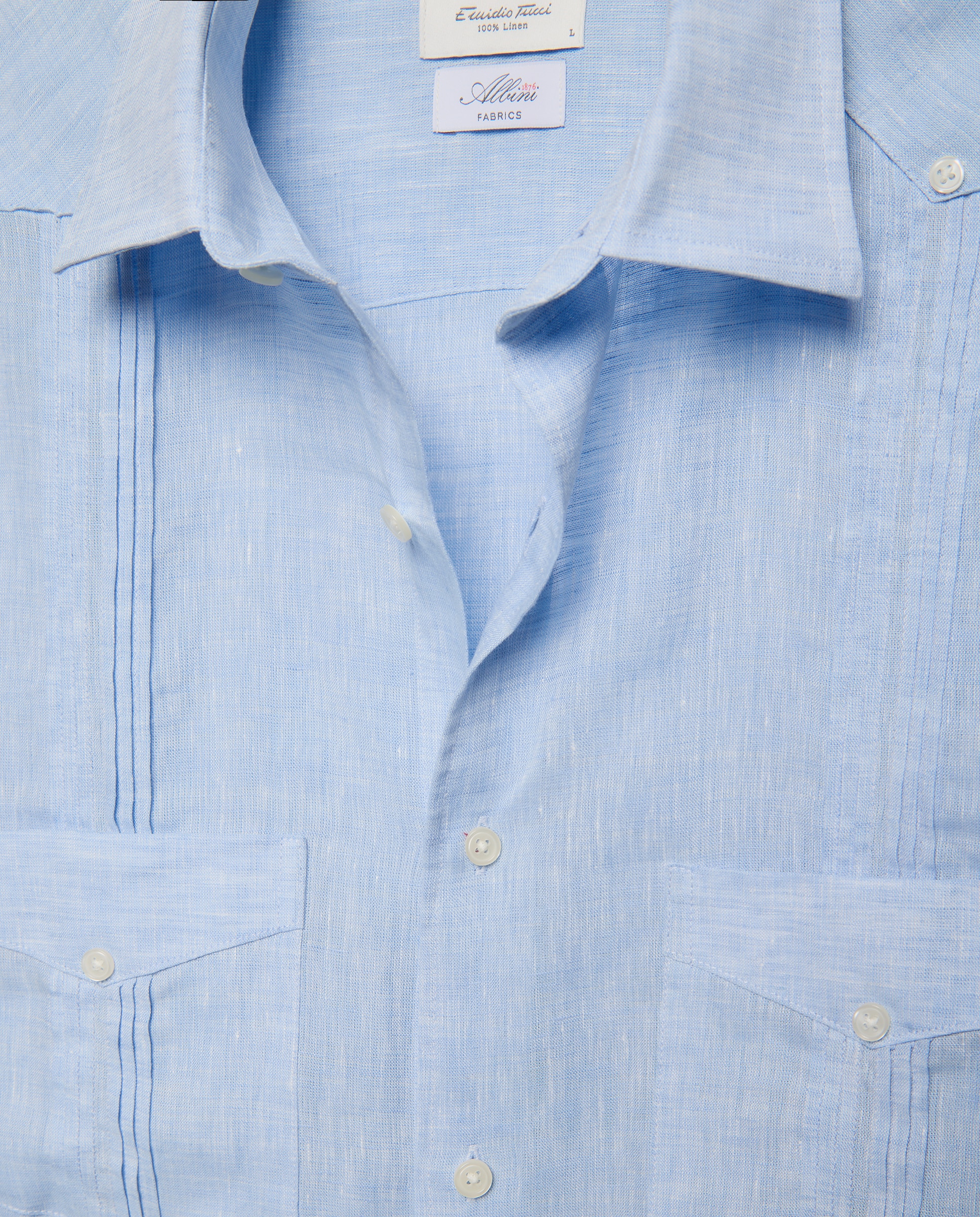 Imagen 5 de Camisa lino de hombre 100% lino tejido Albini - Emidio Tucci - Azul claro Azul claro