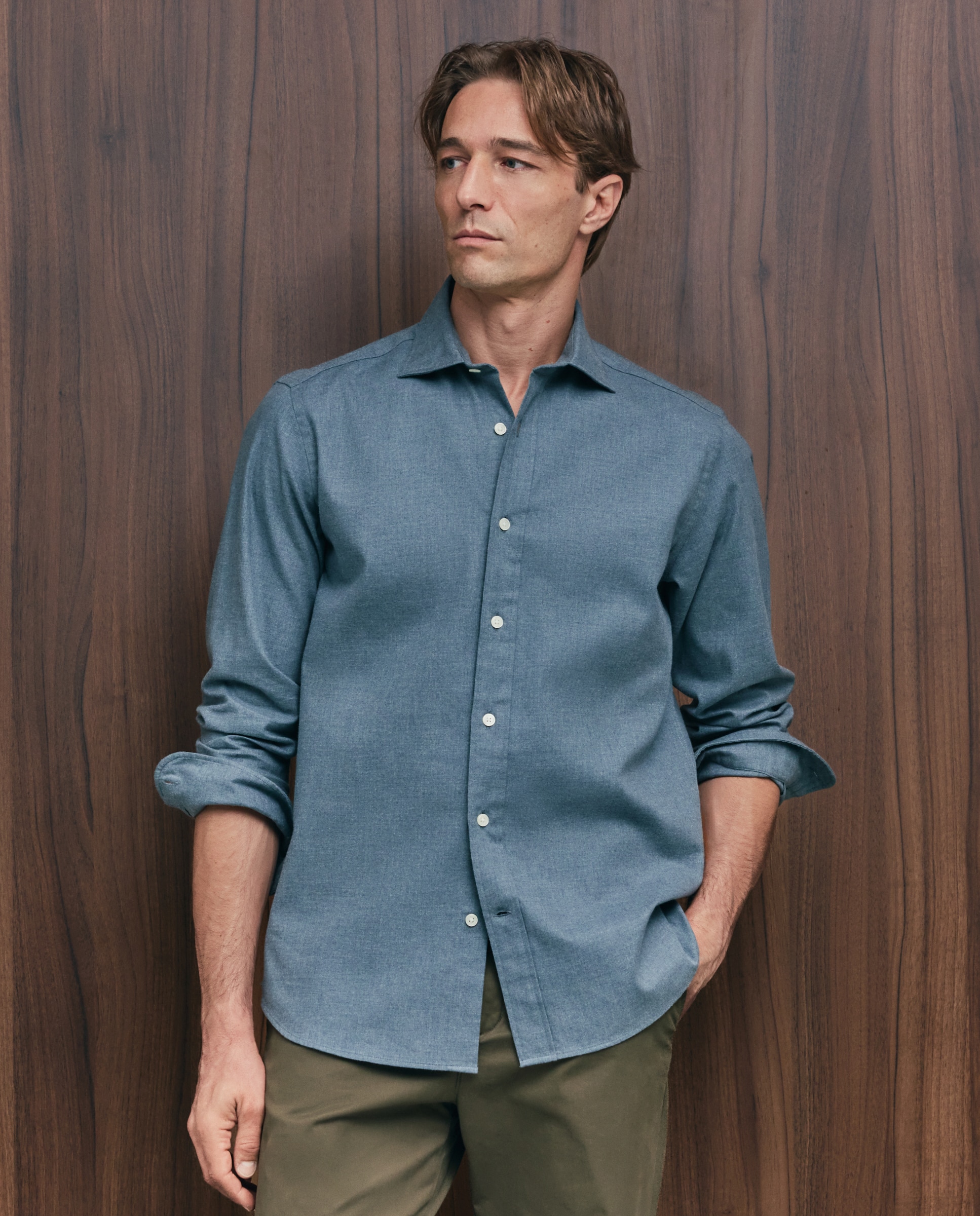 Imagen 1 de Camisa sport franela 100% algodón perchado lana regular fit - Emidio Tucci - Azul Azul