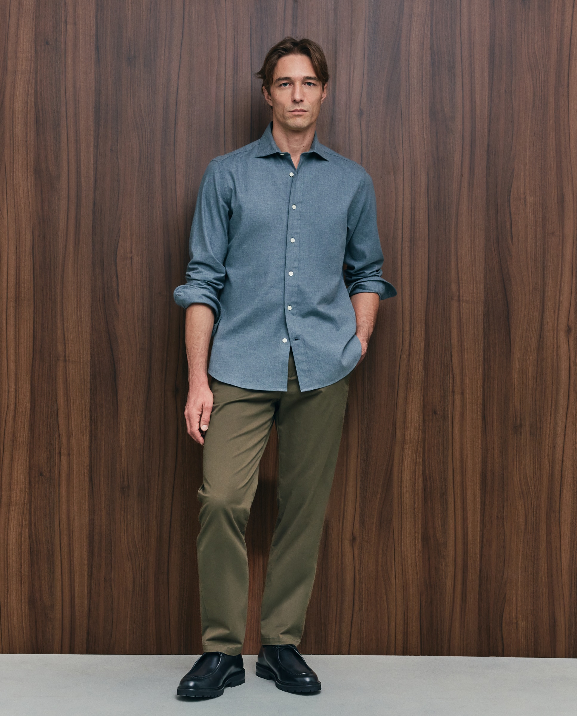 Imagen 2 de Camisa sport franela 100% algodón perchado lana regular fit - Emidio Tucci - Azul Azul