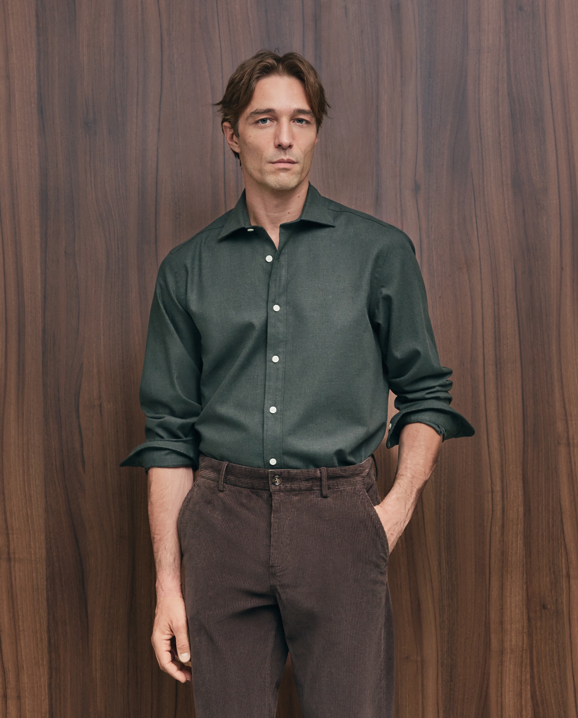 Imagen 1 de Camisa sport franela 100% algodón perchado lana regular fit - Emidio Tucci - Verde Verde