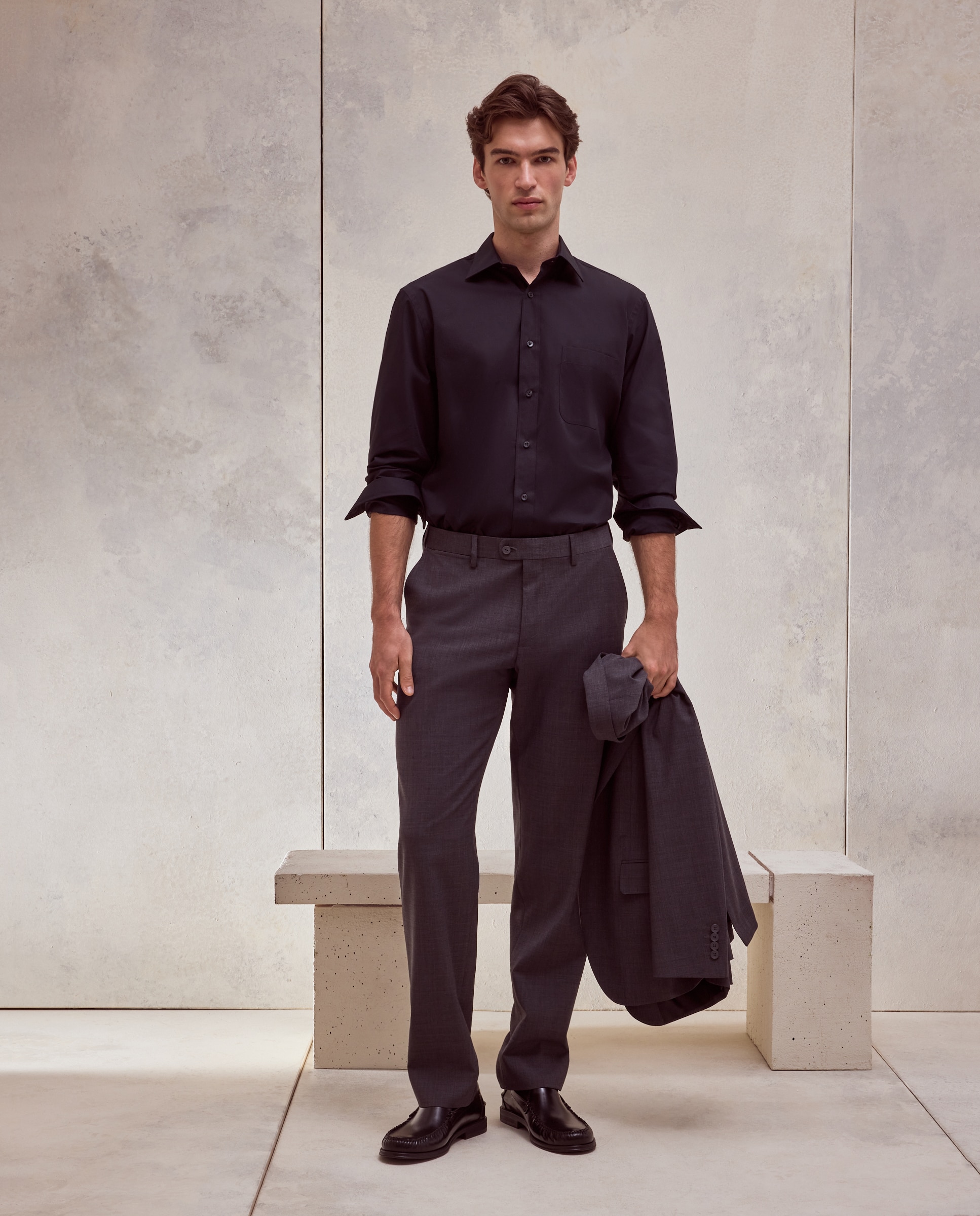 Camisa de hombre con coolmax en classic fit lisa - Dustin - Negro Negro-1