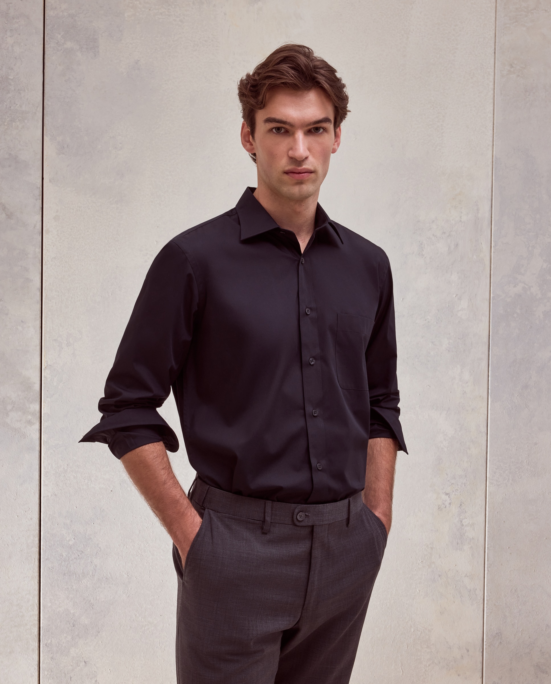 Camisa de hombre con coolmax en classic fit lisa - Dustin - Negro Negro-2