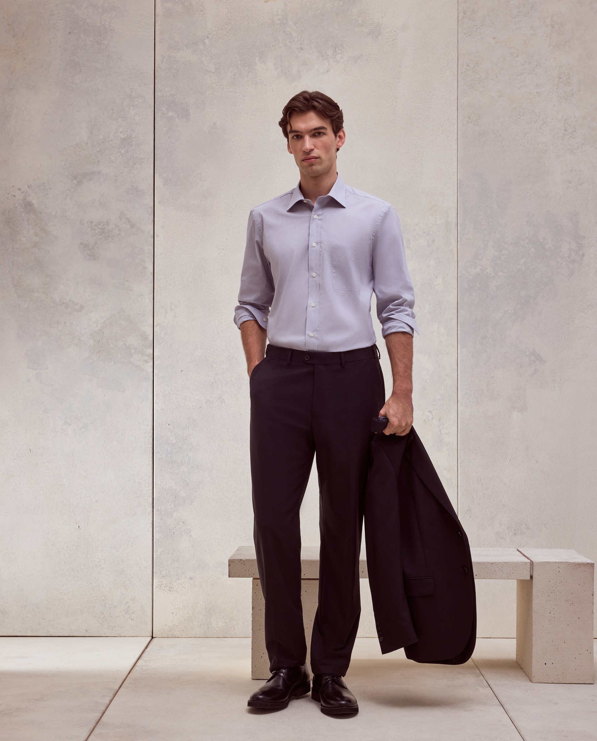Camisa classic fit con algodón coolmax fil a fil de hombre - Dustin - Gris lavanda Gris lavanda-1
