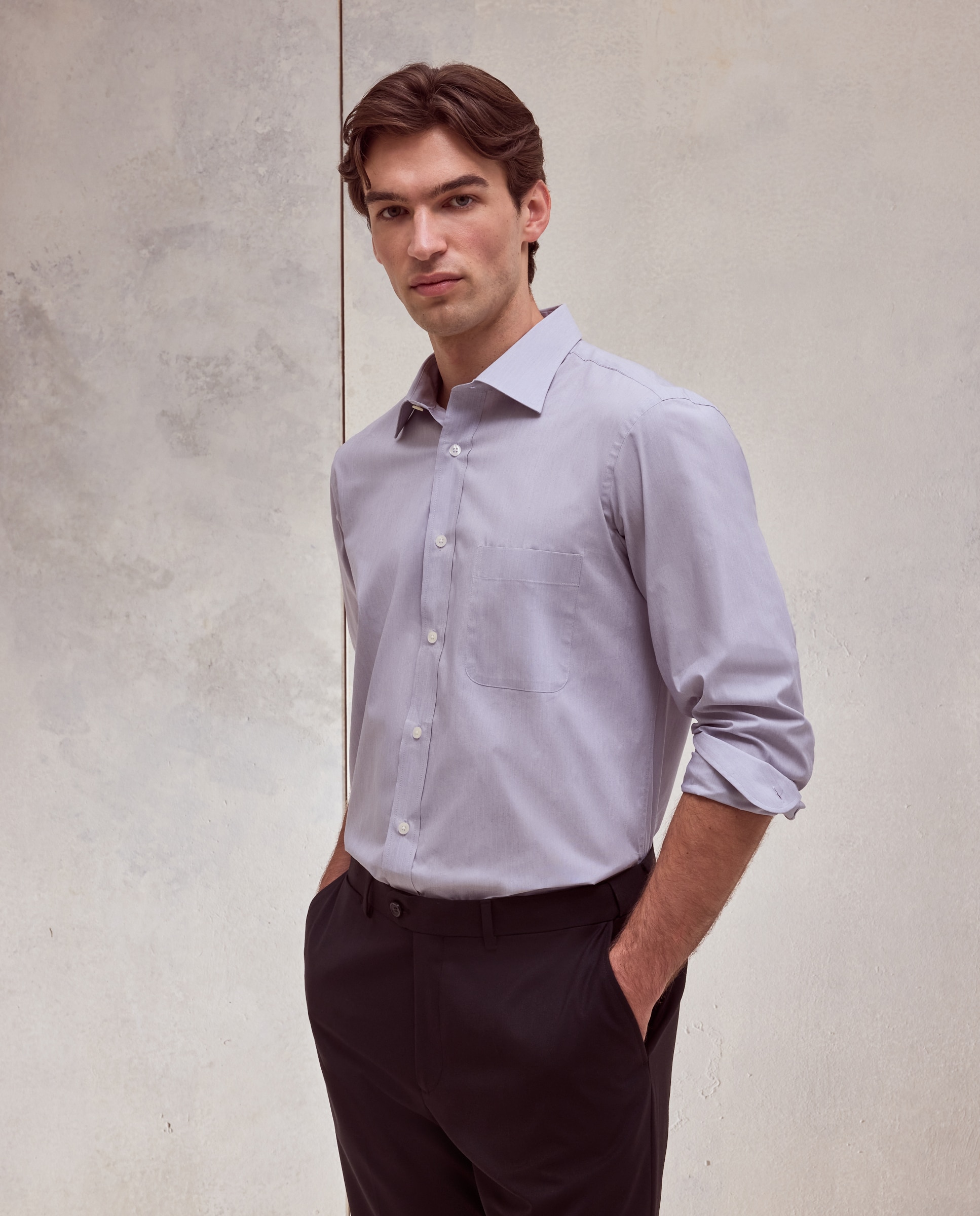Camisa classic fit con algodón coolmax fil a fil de hombre - Dustin - Gris lavanda Gris lavanda-2