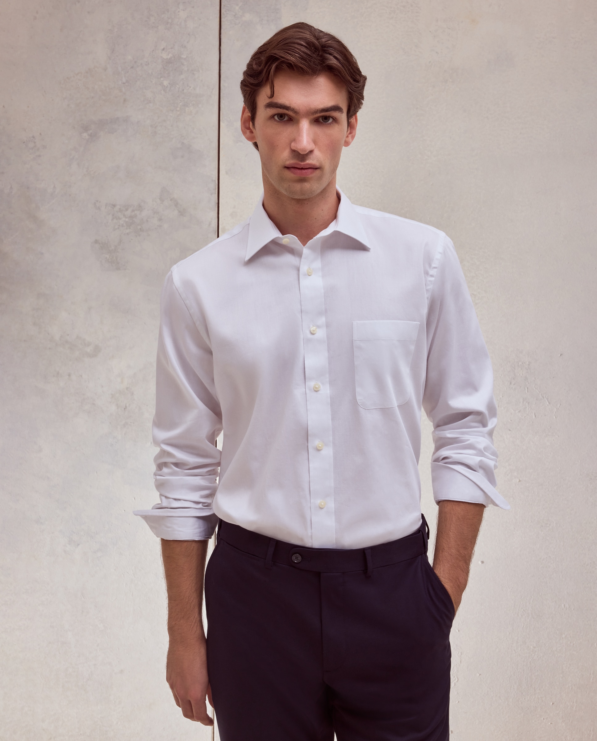 Camisa classic fit con algodón coolmax twill lisa de hombre - Dustin - Blanco Blanco-1