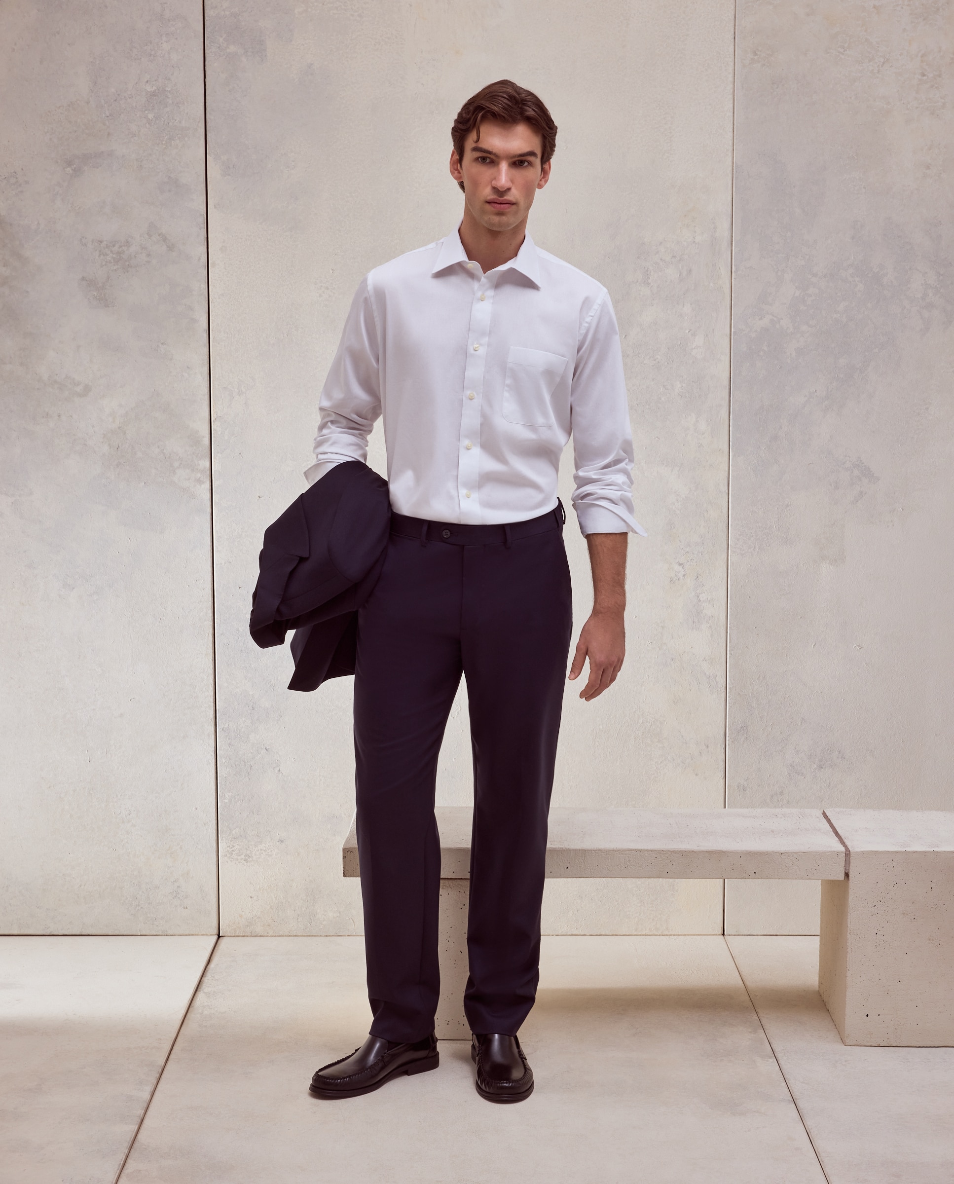 Camisa classic fit con algodón coolmax twill lisa de hombre - Dustin - Blanco Blanco-2