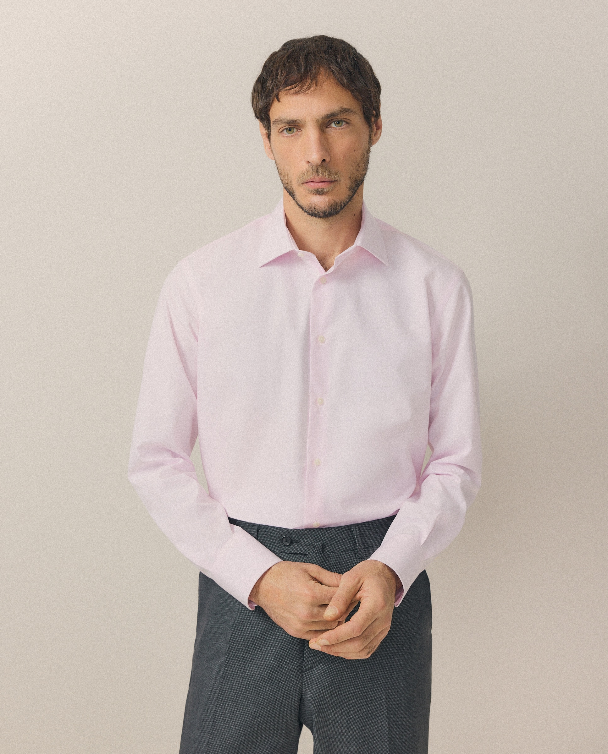 Camisa Clássica Non Iron com Manga Comprida Rosa-1