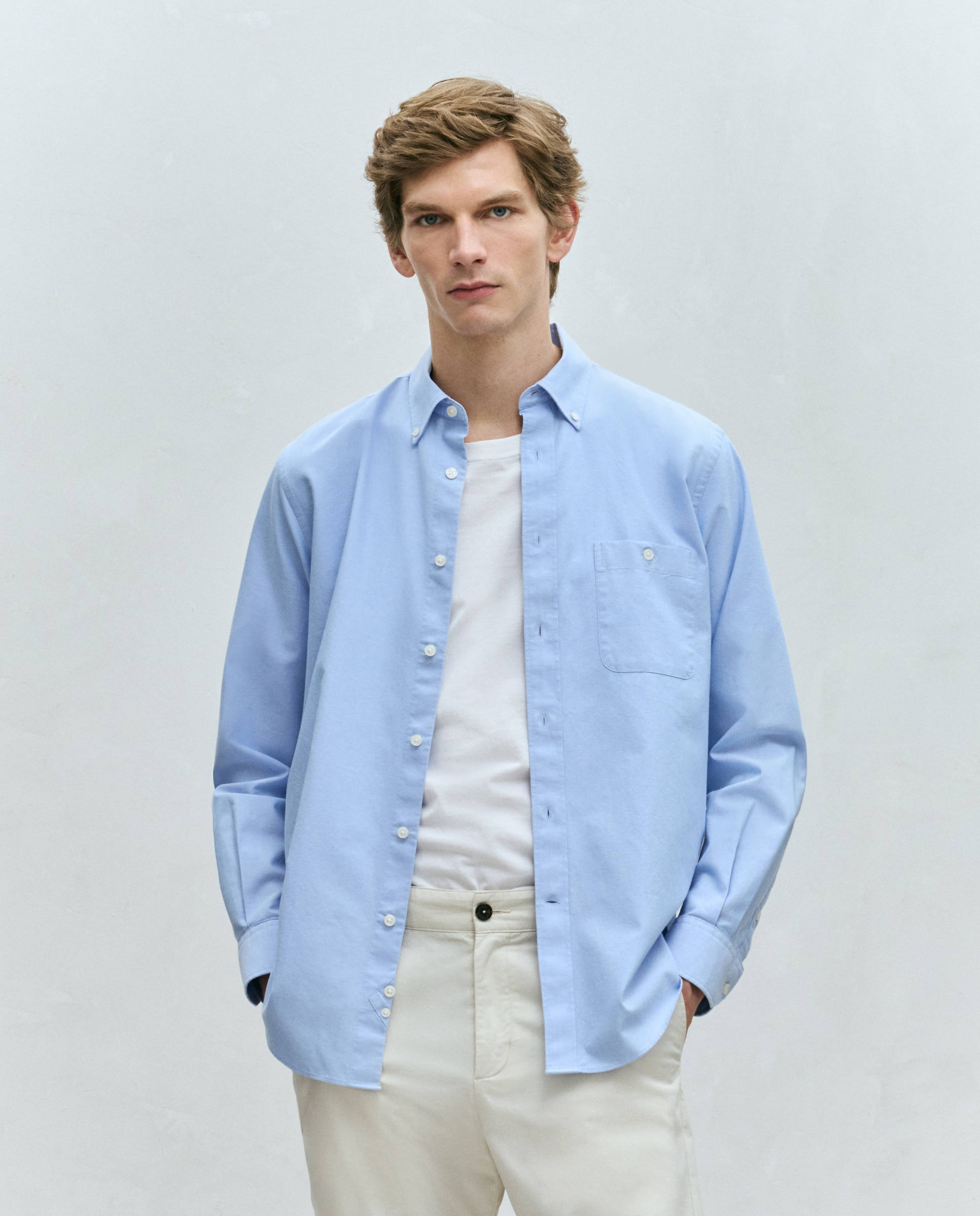 Camisa de hombre de oxford lisa classic fit - Dustin - Azul claro Azul claro-1