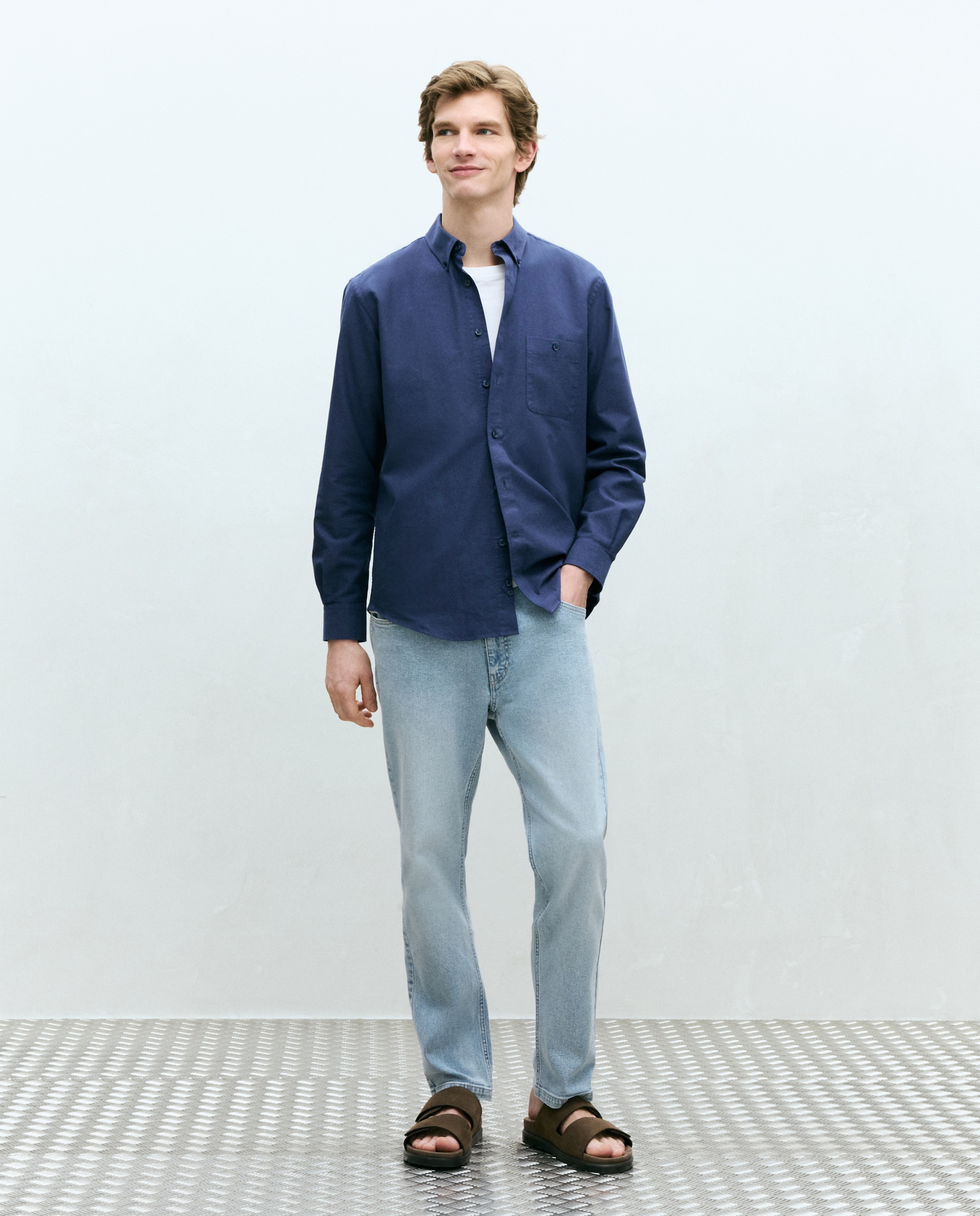 Dustin - Camisa lisa de oxford hombre.