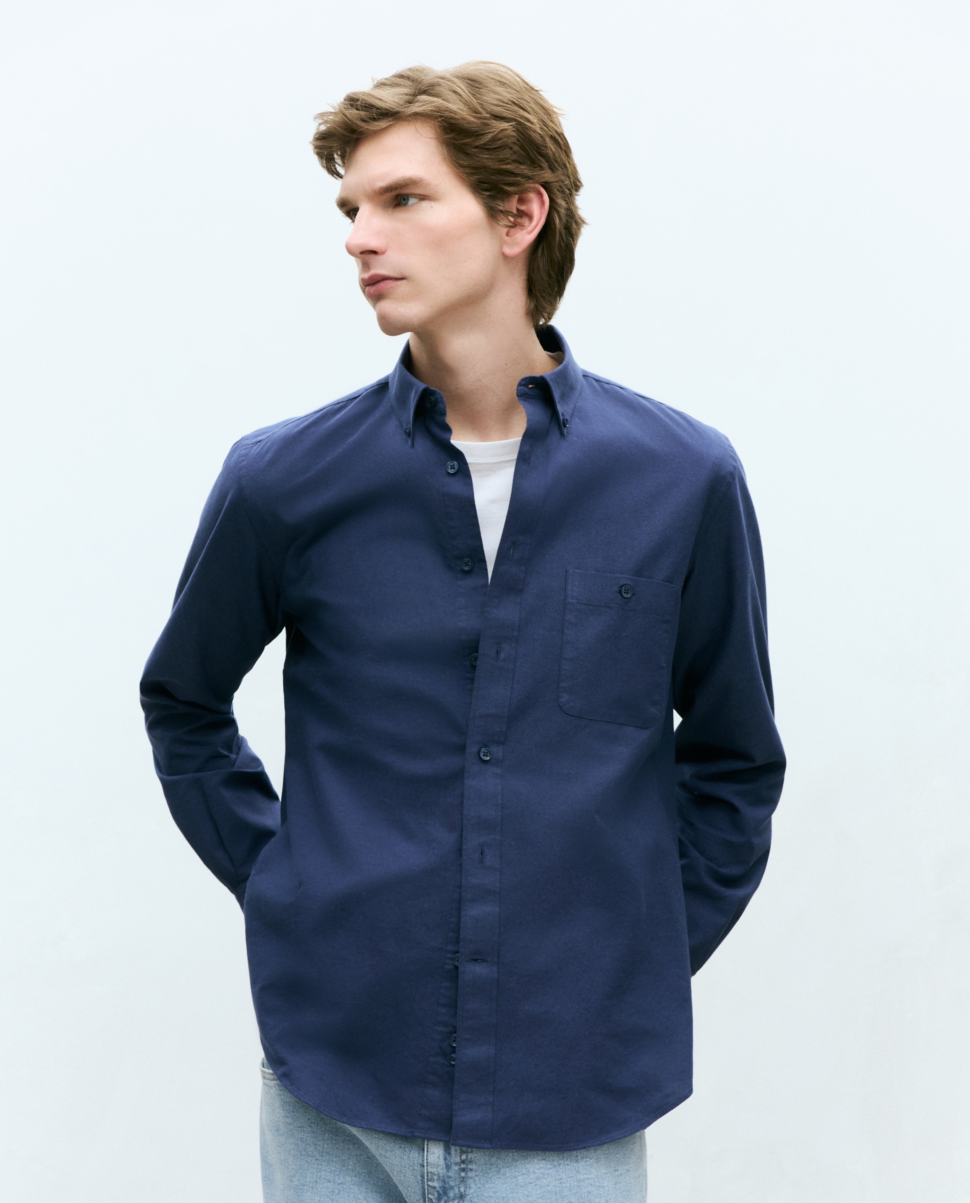 Camisa classic fit oxford algodón lisa hombre - Dustin - Azul marino Azul marino-2