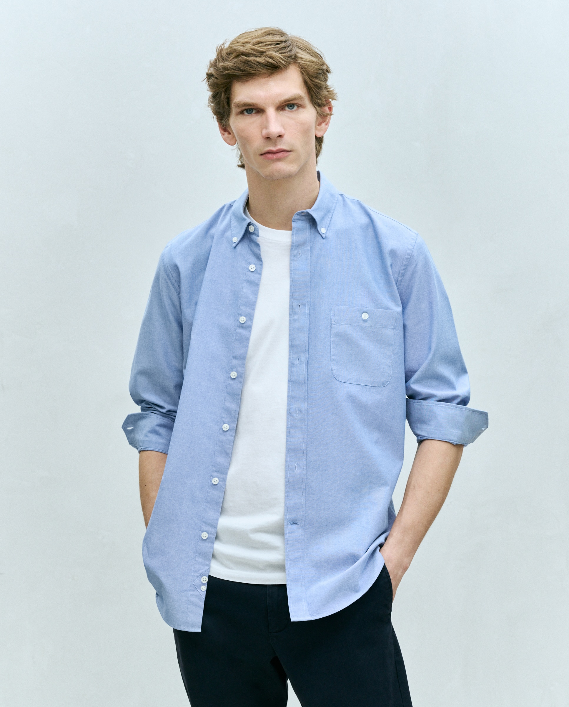 Camisa classic fit oxford algodón lisa hombre - Dustin - Azul Azul-1