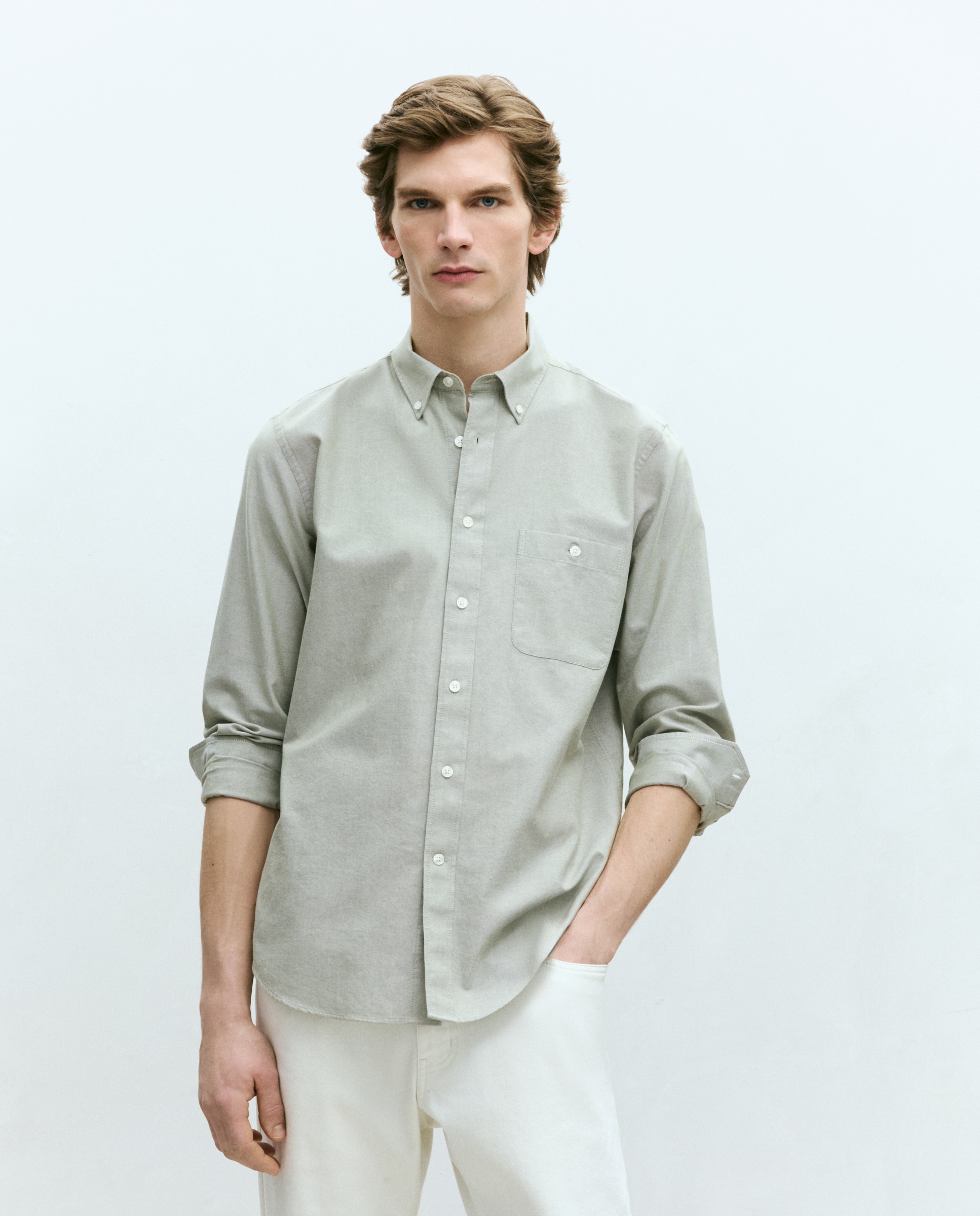 Imagen 0 de Camisa classic fit oxford algodón lisa hombre  Kaki
