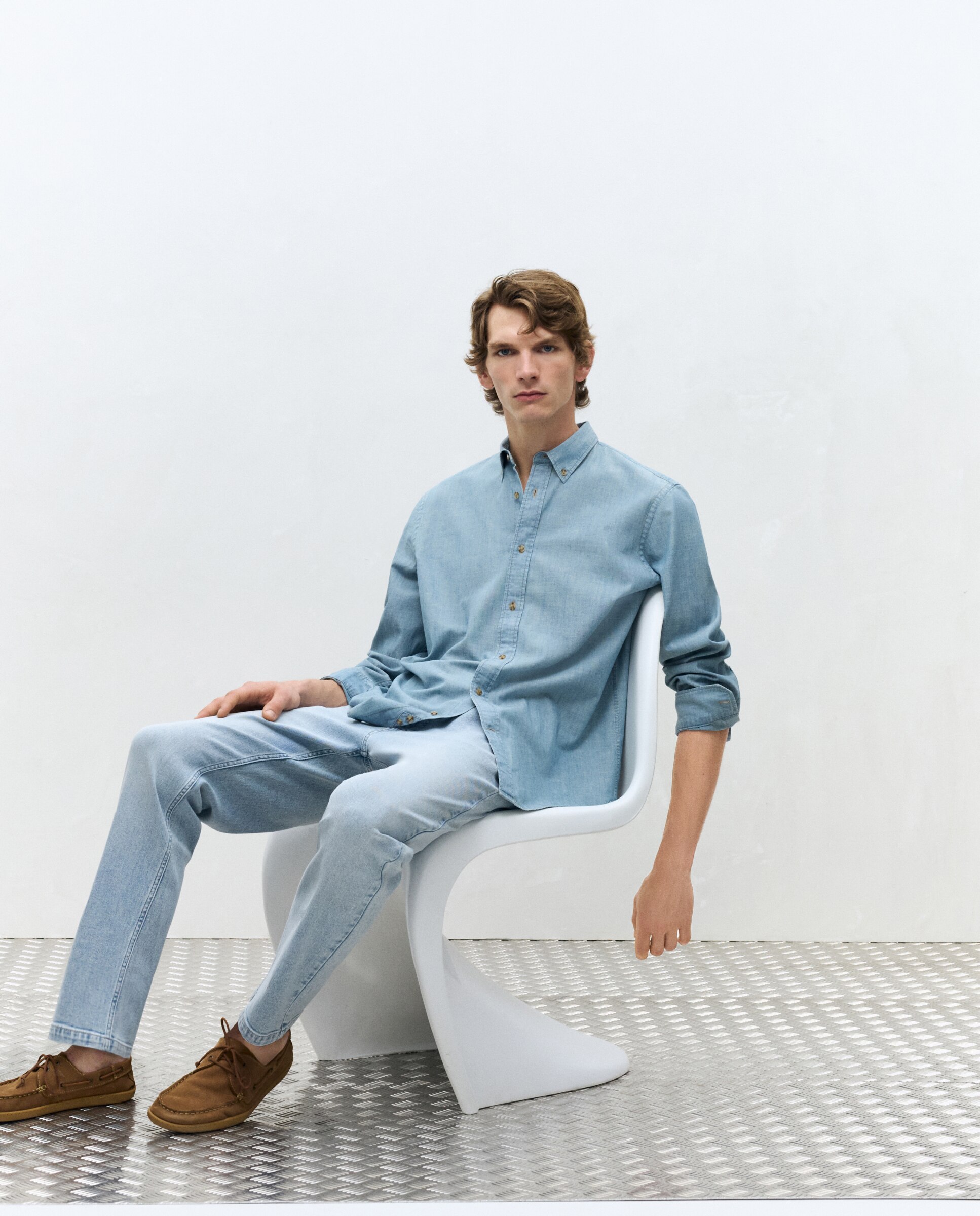 Camisa denim lavada de manga larga de hombre - Dustin - Azul marino Azul marino-2