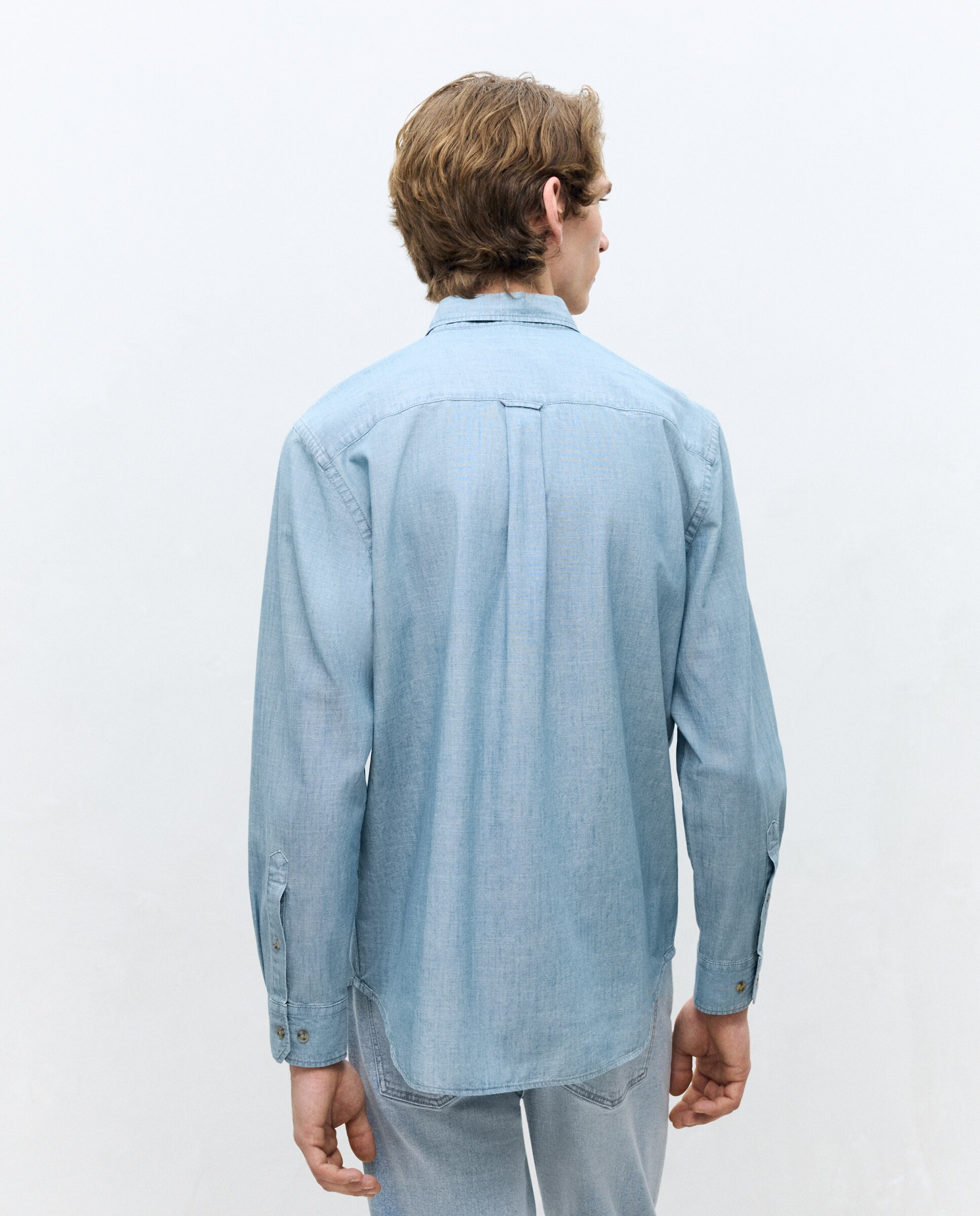 Camisa denim lavada de manga larga de hombre - Dustin - Azul marino Azul marino-3