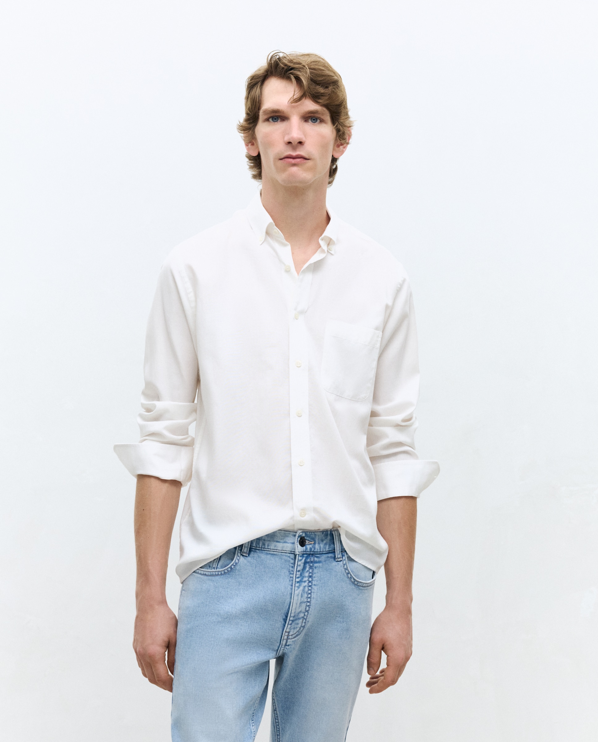 Imagen 0 de Camisa de sport algodón tencel lisa regular fit Blanco