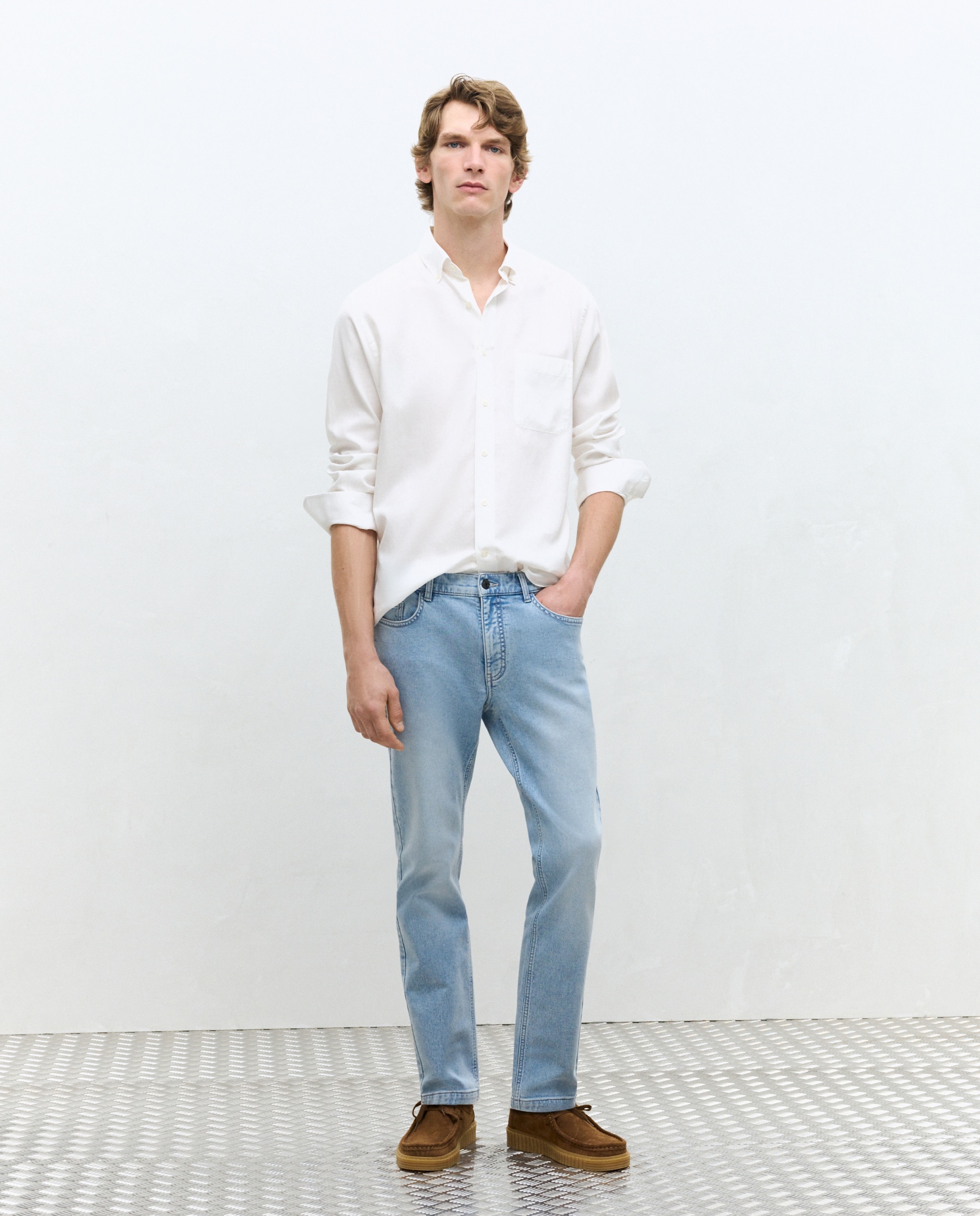 Camisa de sport algodón tencel lisa regular fit - Dustin - Blanco Blanco-2