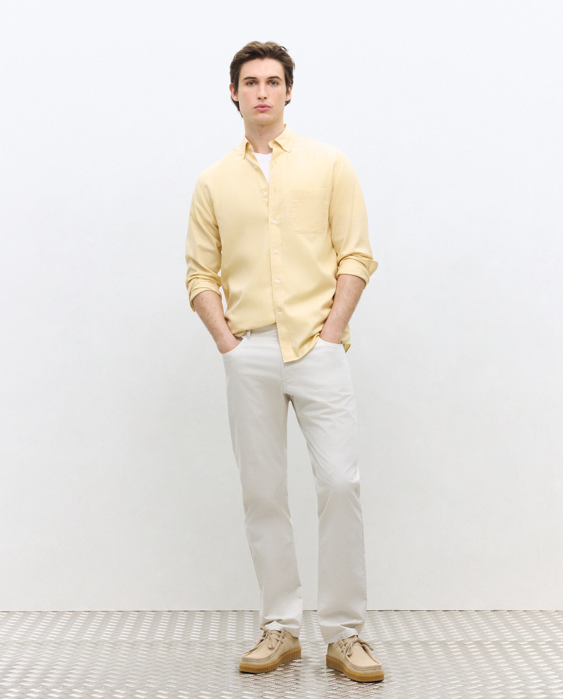 Camisa de sport algodón tencel lisa regular fit - Dustin - 490 Petróleo Mostaza-2