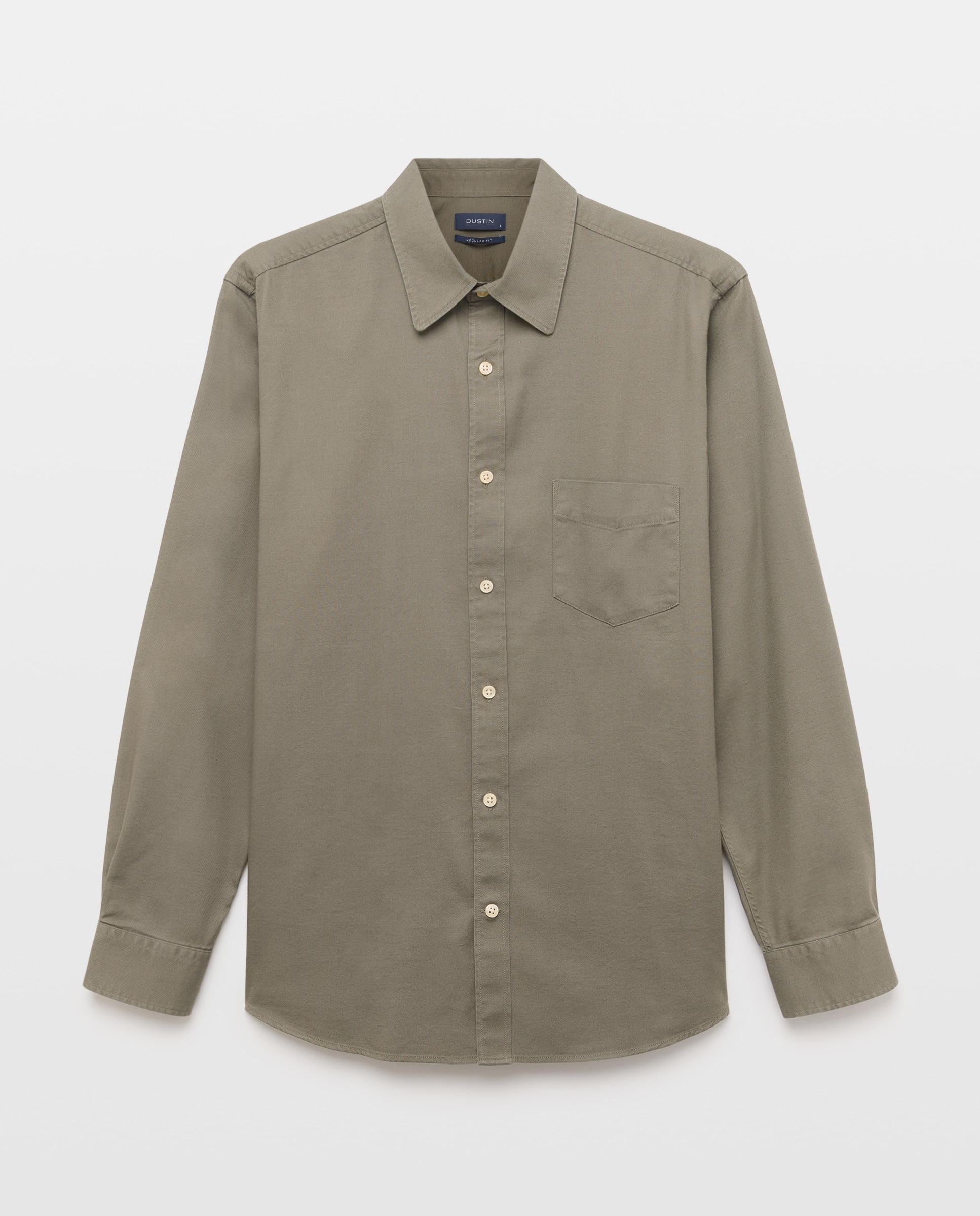 Camisa Casual de Sarja com Manga Comprida Lisa e Corte Regular. Verde-4