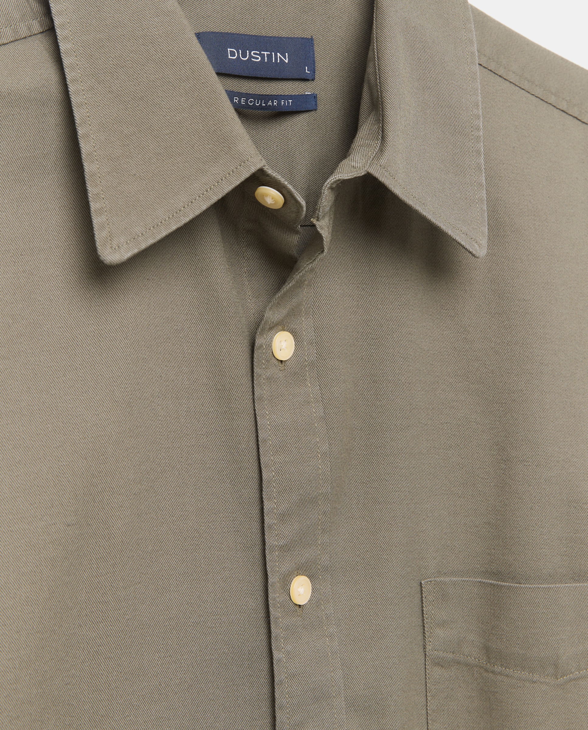 Camisa Casual de Sarja com Manga Comprida Lisa e Corte Regular. Verde-5