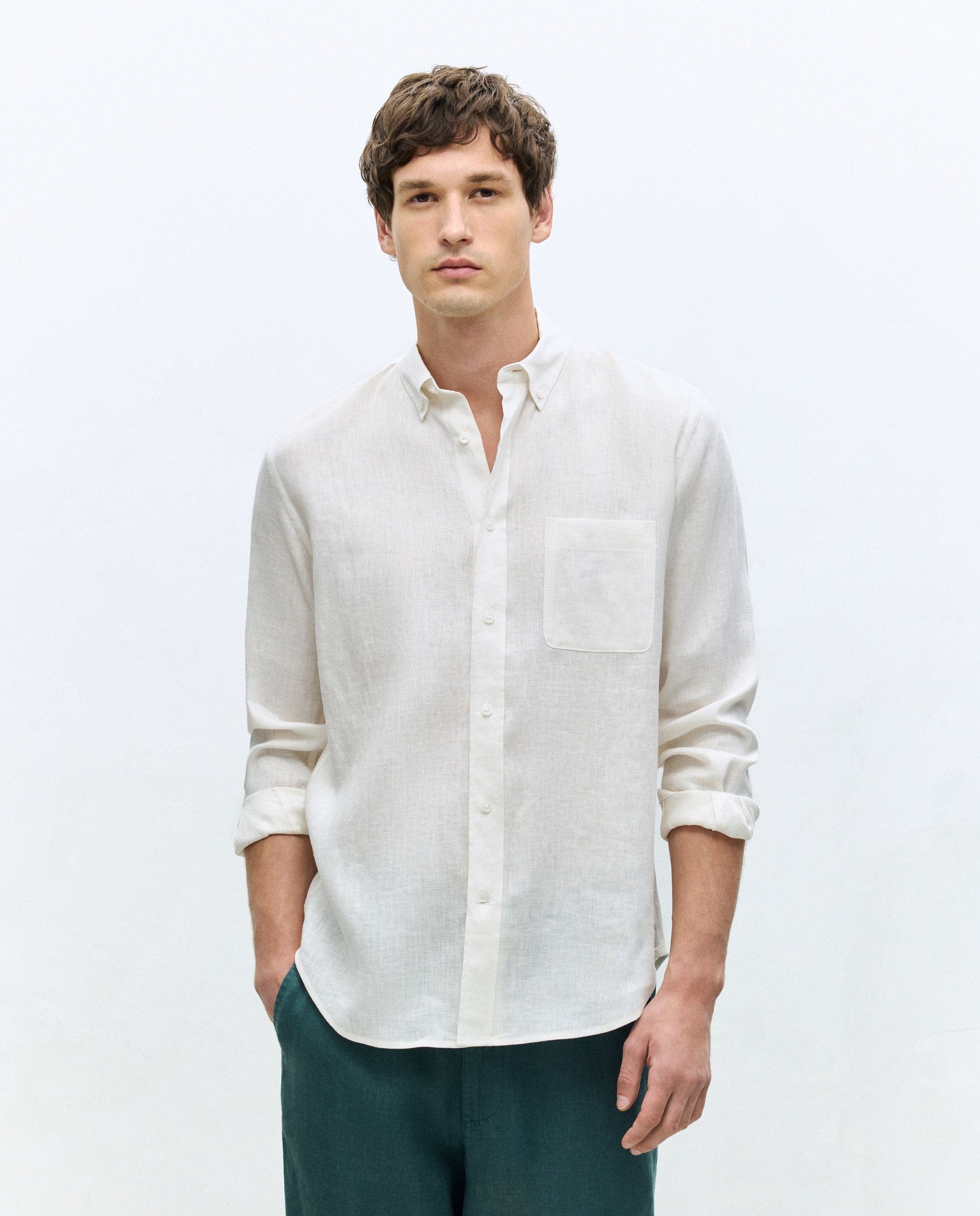 Imagem 0 de Camisa Casual 100% Linho Classic Fit com Manga Comprida