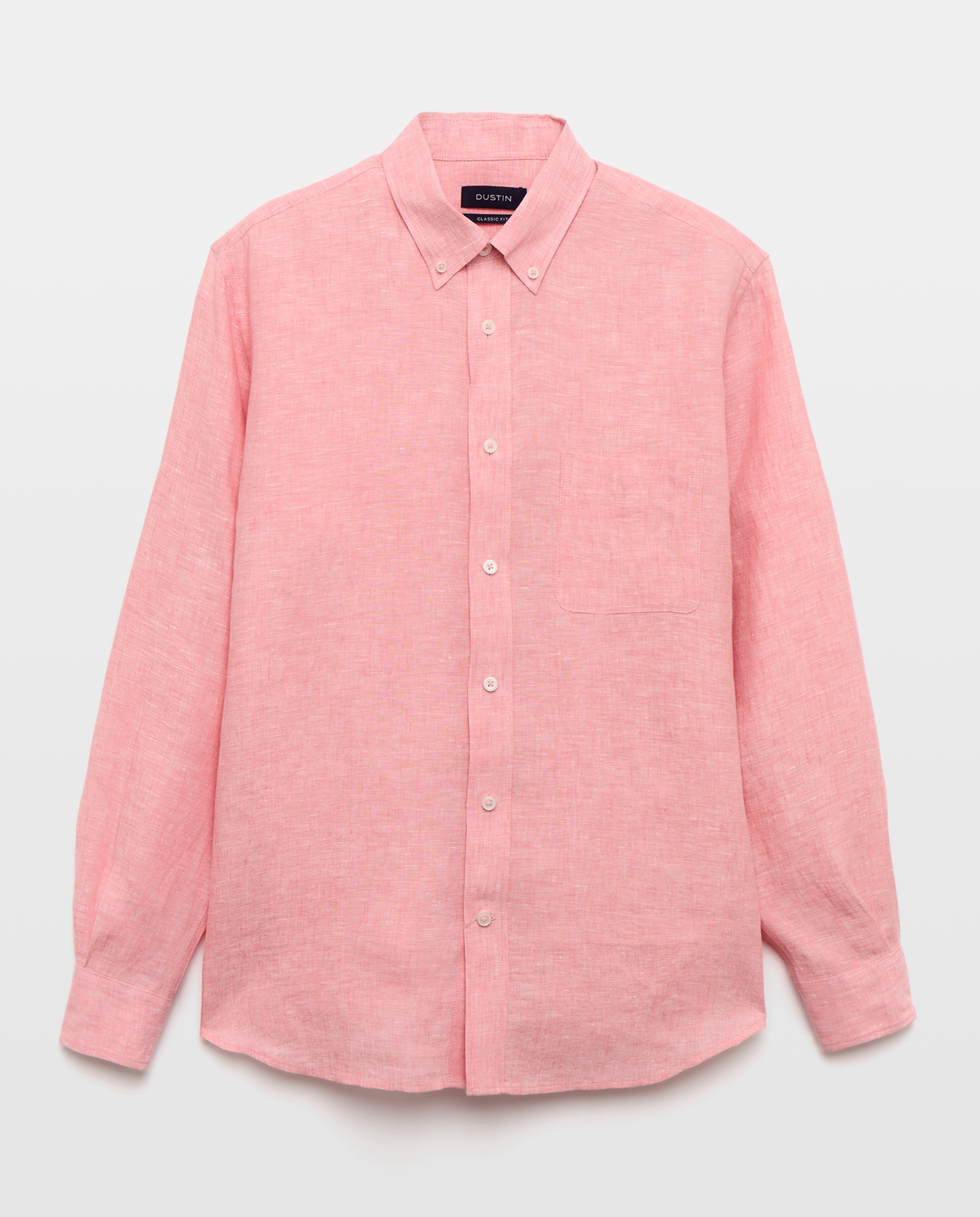 Camisa Casual 100% Linho Classic Fit com Manga Comprida Rosa-pálido-4