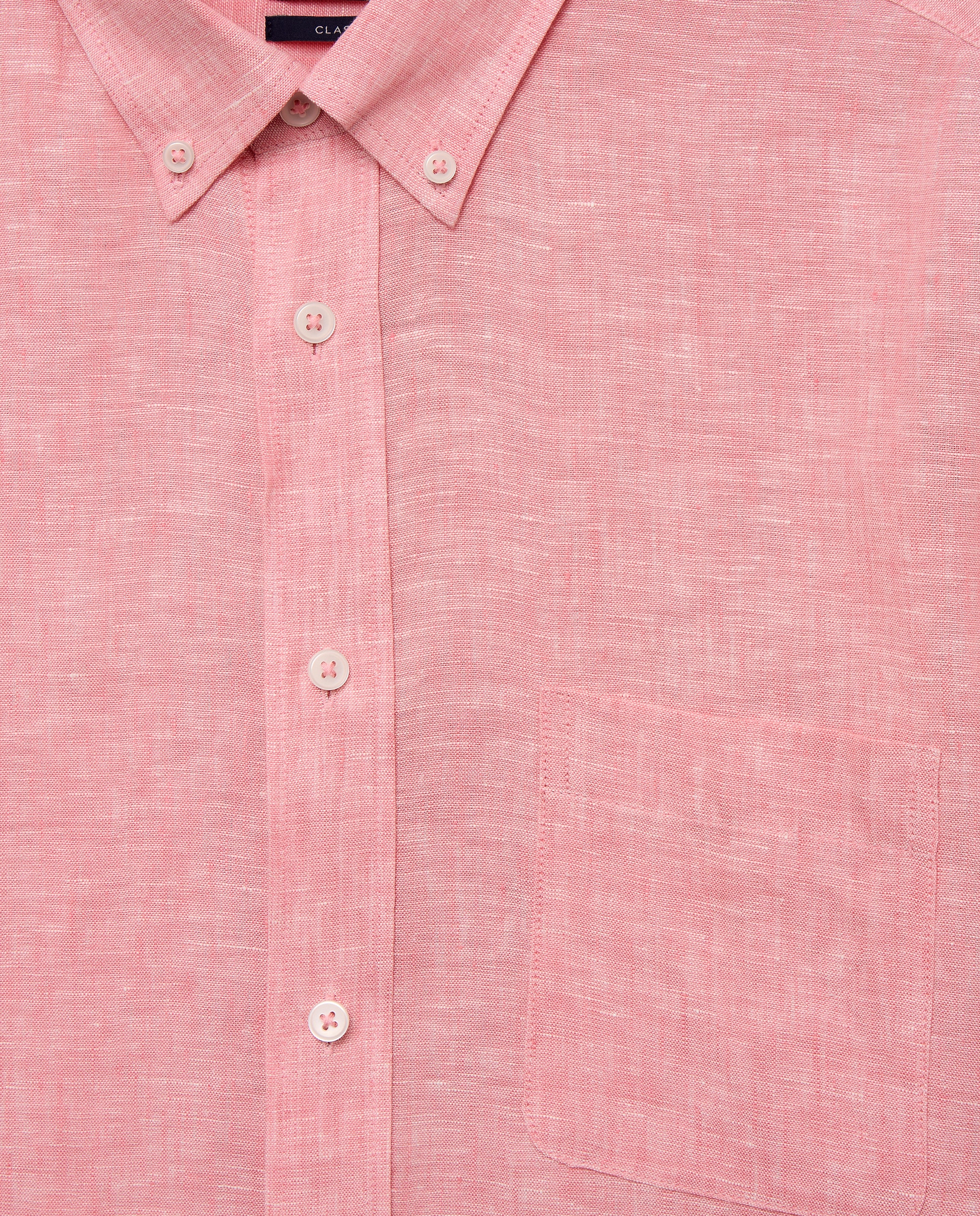 Camisa Casual 100% Linho Classic Fit com Manga Comprida Rosa-pálido-5