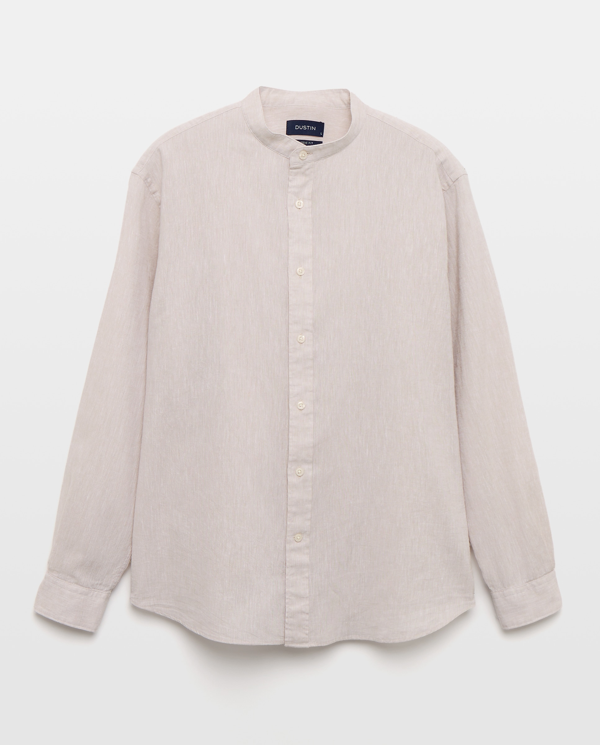 Camisa Casual Lisa em Mistura de Linho com Manga Comprida e Gola à Padre Bege-4