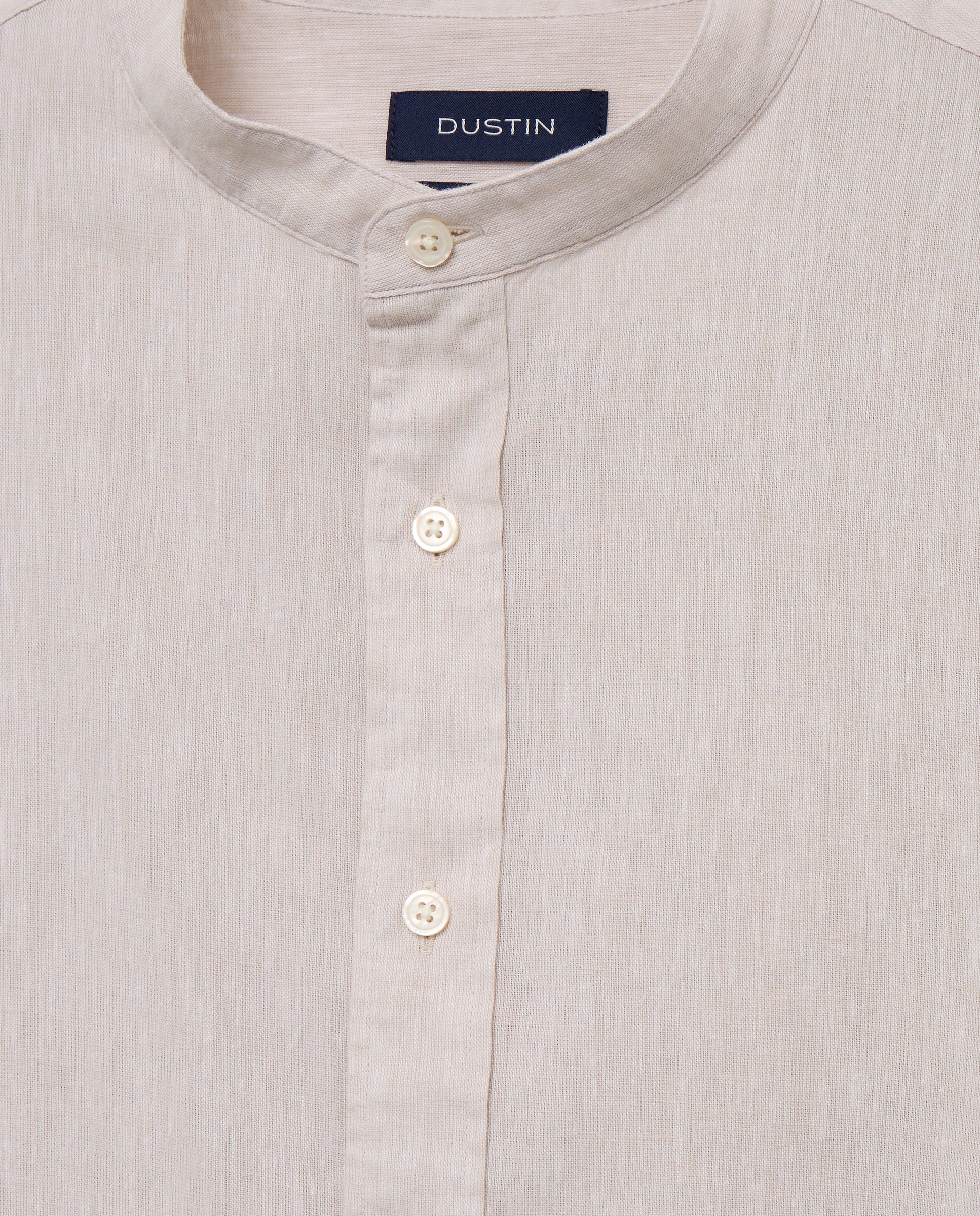 Camisa Casual Lisa em Mistura de Linho com Manga Comprida e Gola à Padre Bege-5