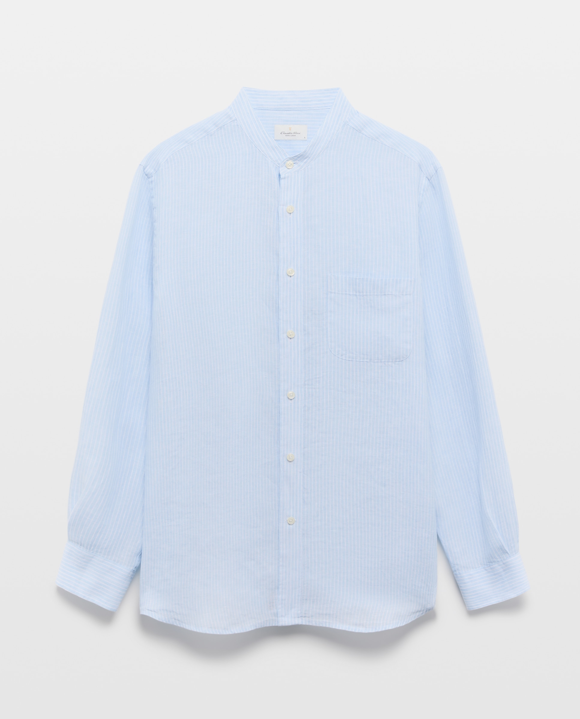 Camisa de Linho com Gola à Padre Azul-claro-4