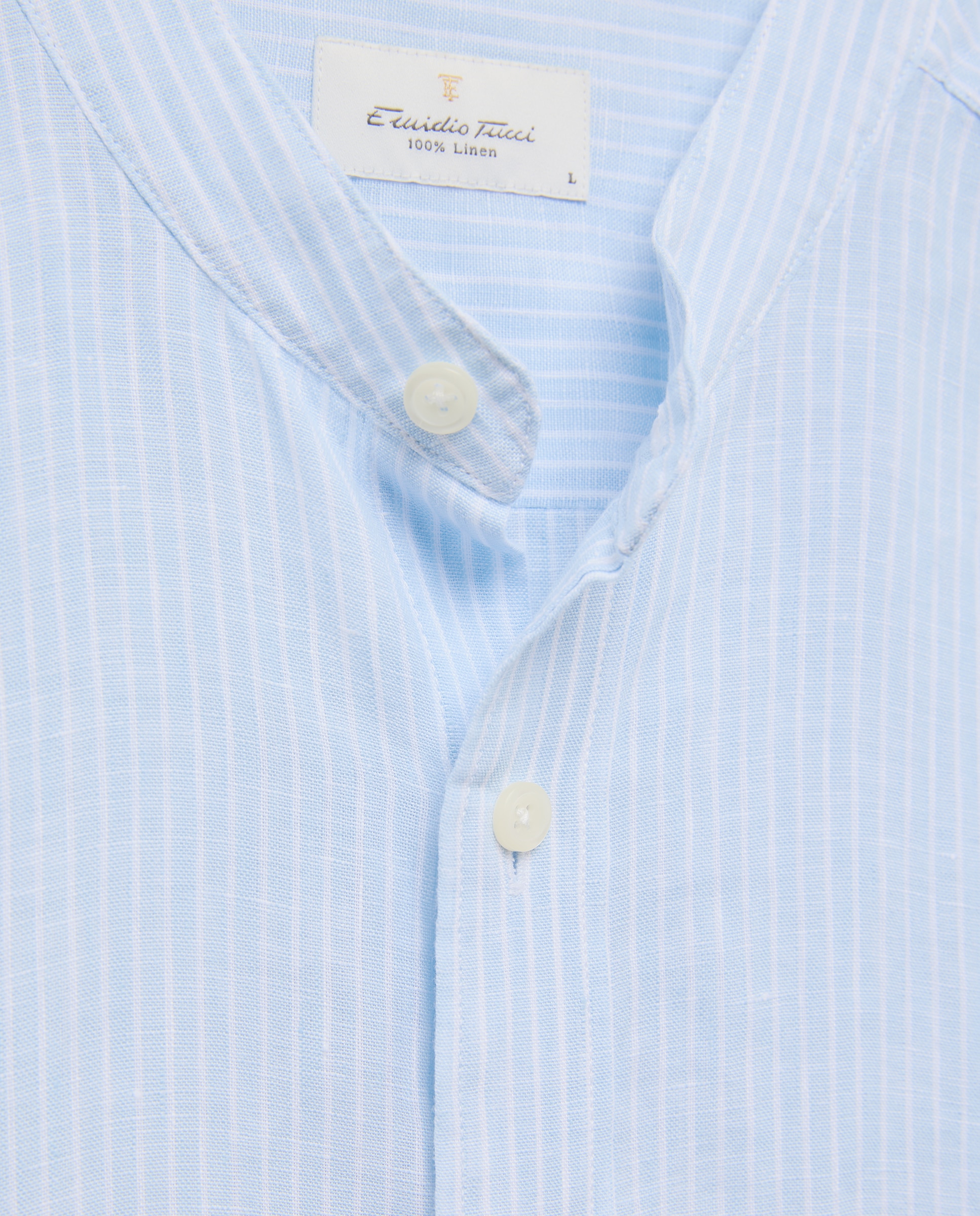 Camisa de Linho com Gola à Padre Azul-claro-5