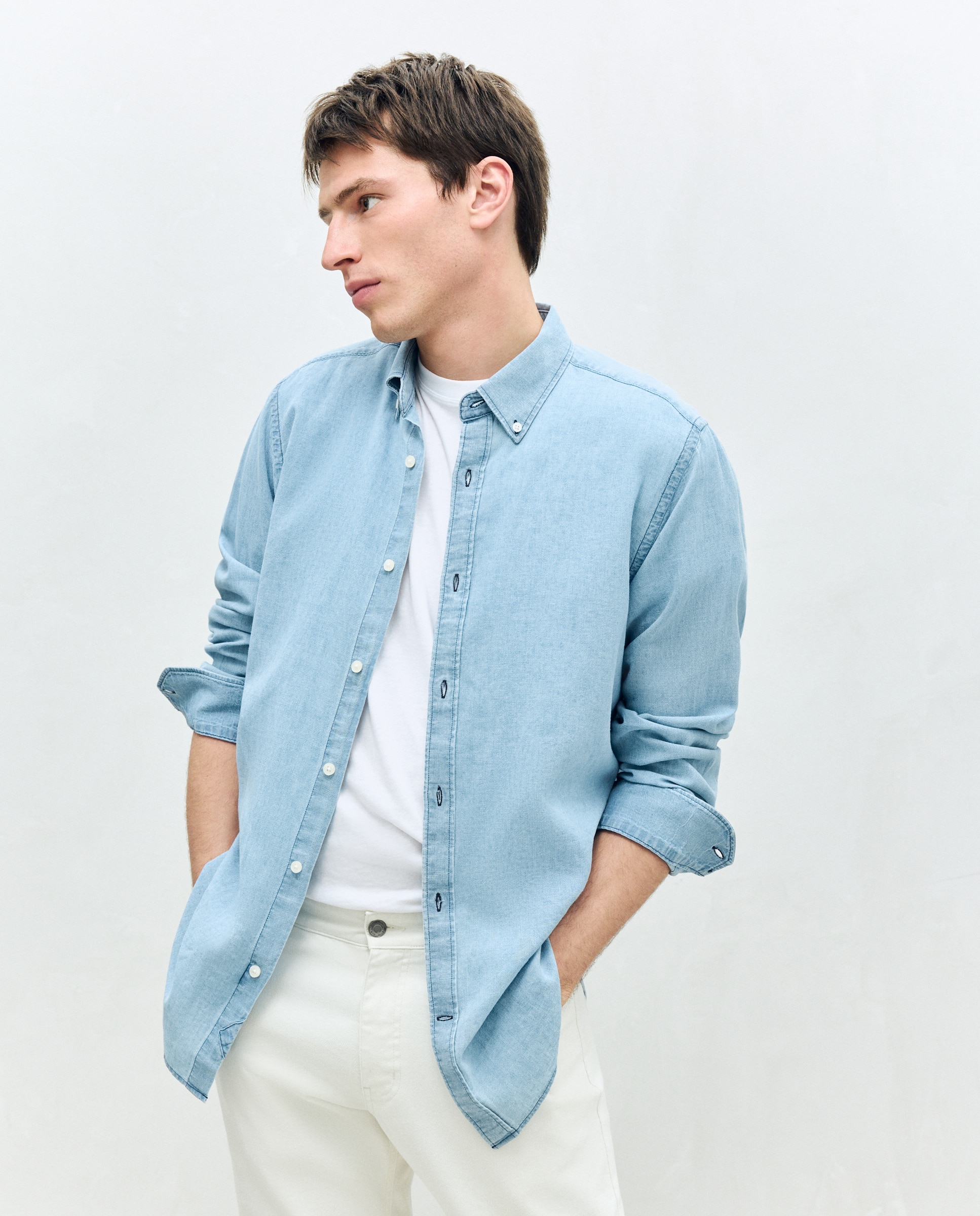 Camisa Denim Look de Algodão e Linho com Manga Comprida Azul-marinho-2