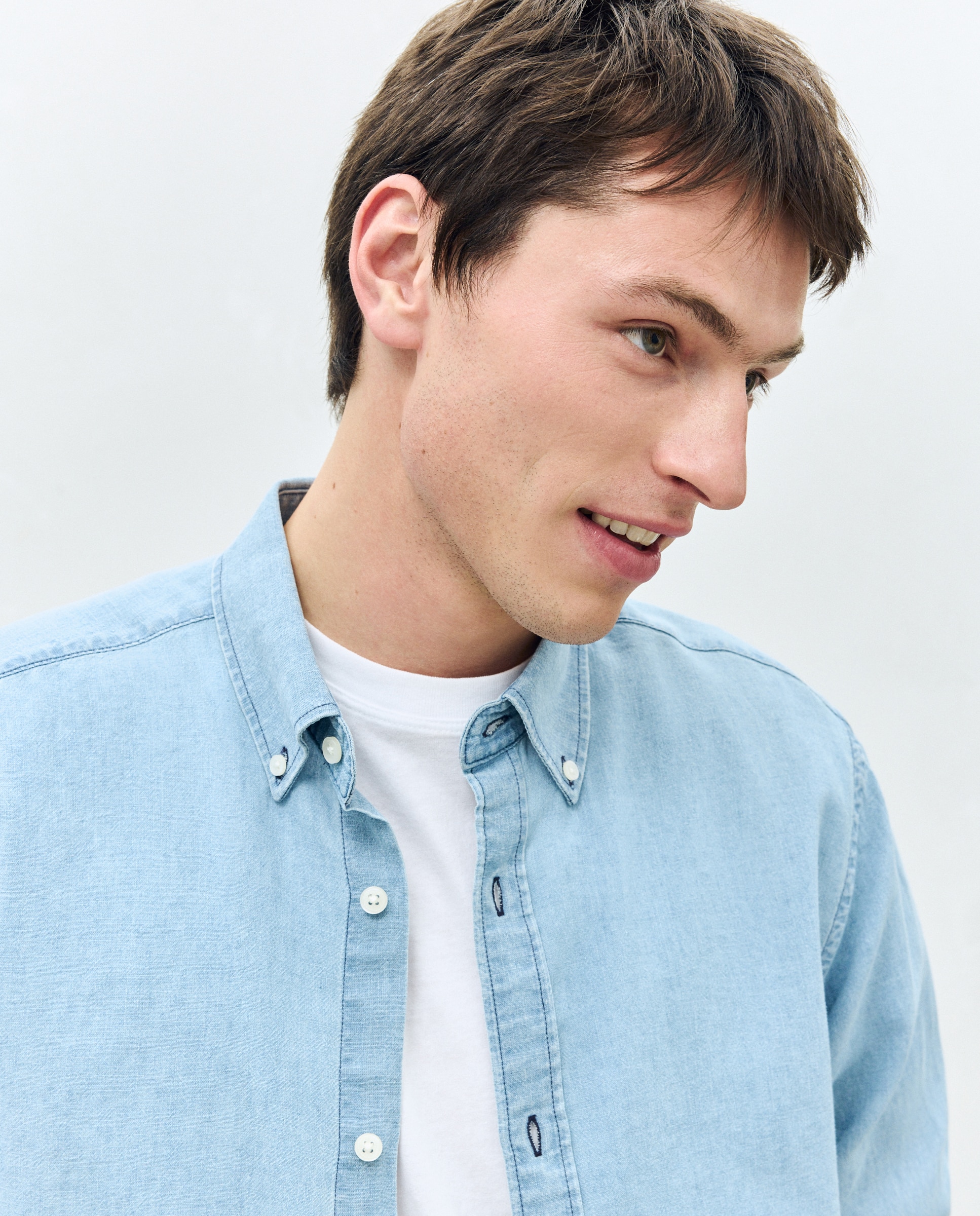 Camisa Denim Look de Algodão e Linho com Manga Comprida Azul-marinho-3
