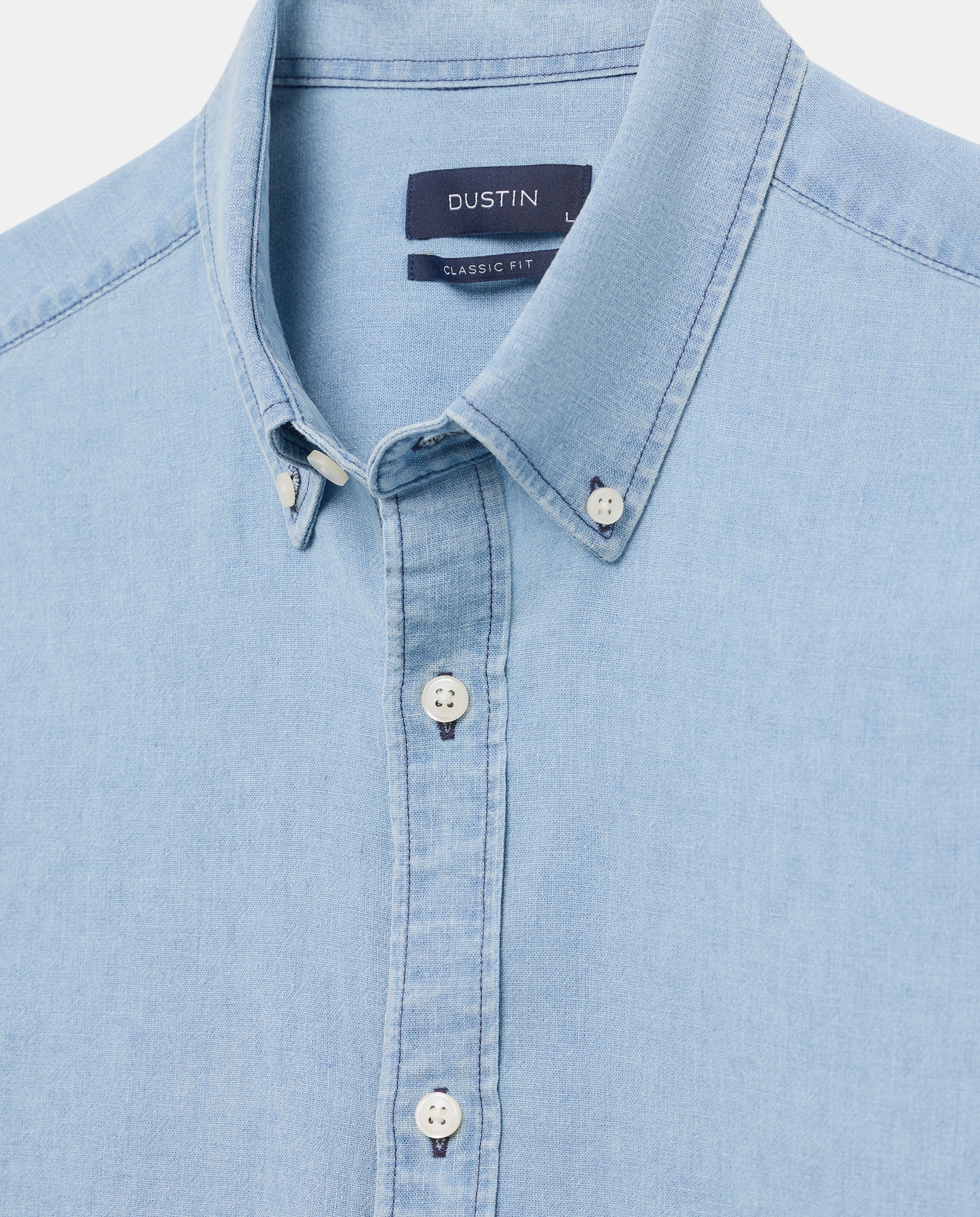 Camisa Denim Look de Algodão e Linho com Manga Comprida Azul-marinho-6
