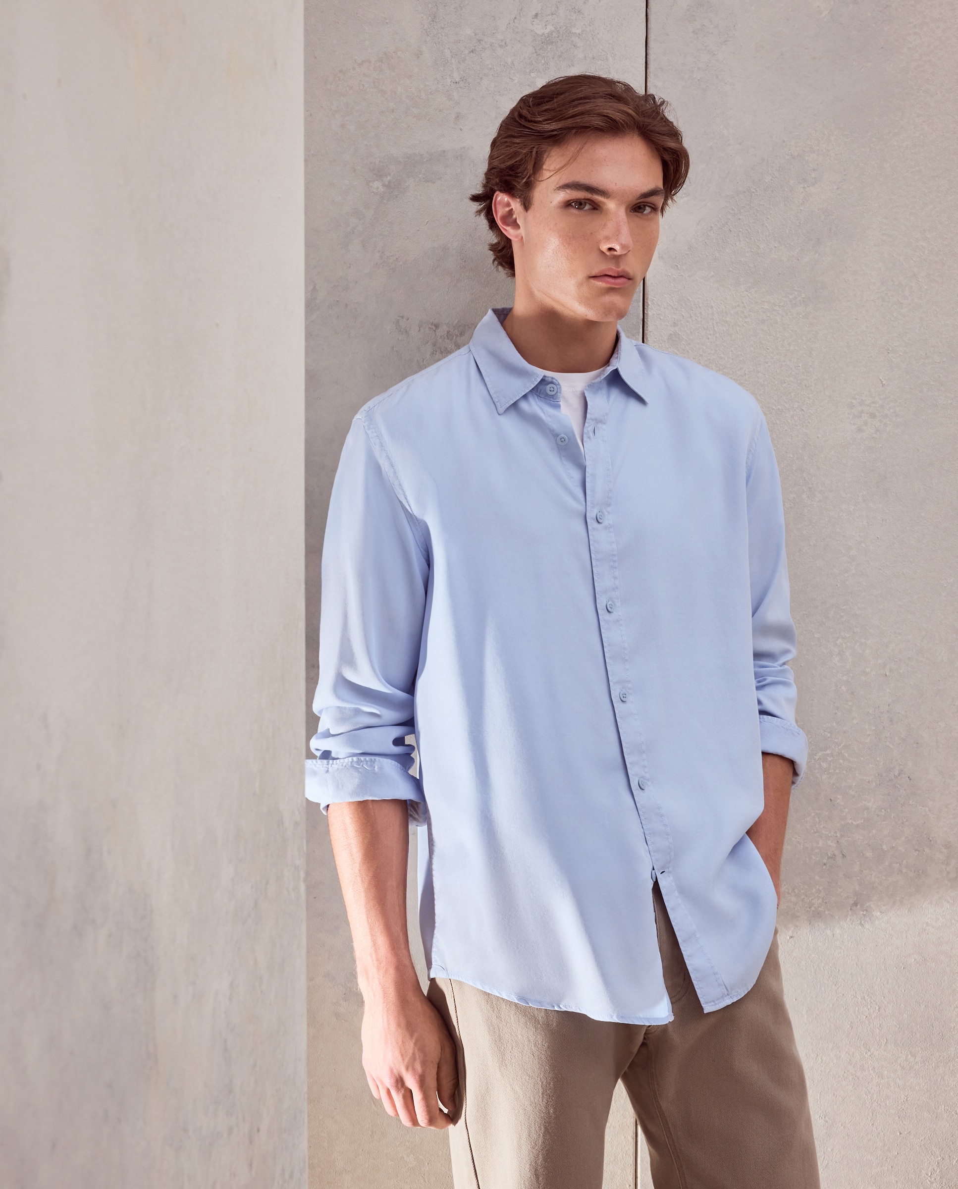 Camisa de sport tencel lisa garment dye fit regular. - Dustin - Azul claro Azul claro-1