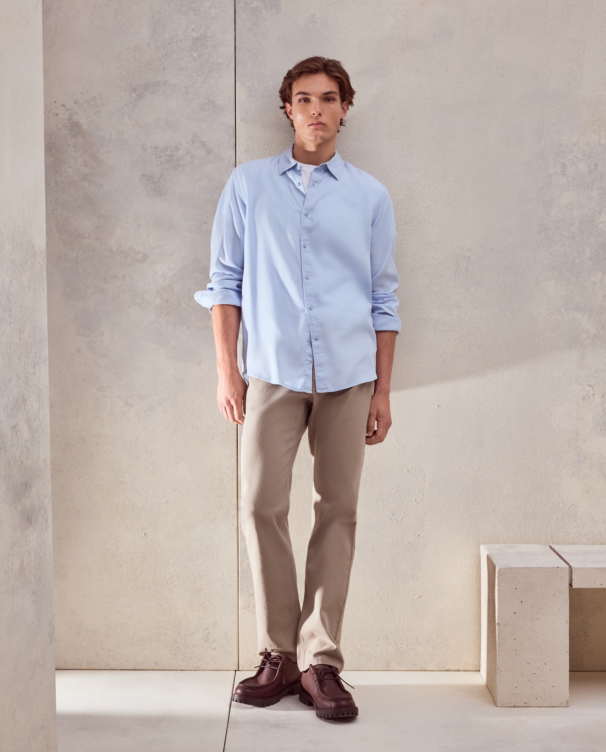 Camisa de sport tencel lisa garment dye fit regular. - Dustin - Azul claro Azul claro-2