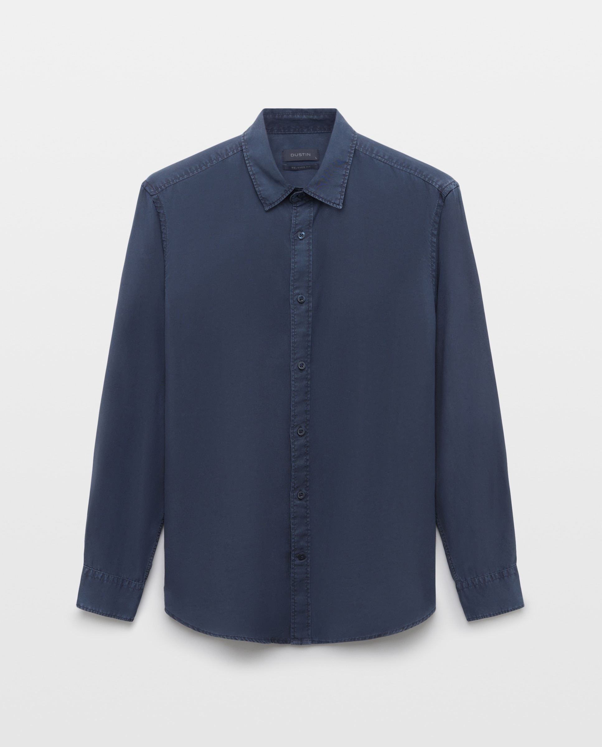 Camisa Casual de Tencel Lisa Garment Dye Regular Fit Azul-marinho-4