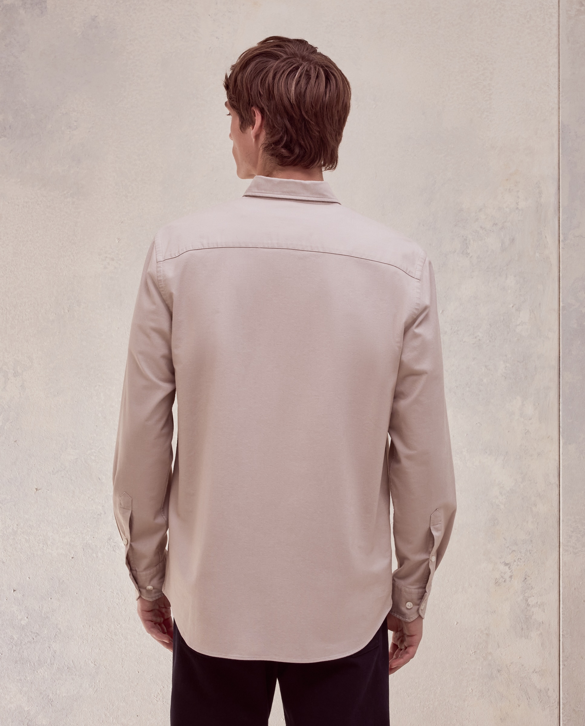 Camisa regular fit de oxford stretch lisa de hombre - Dustin - Beige Beige-3