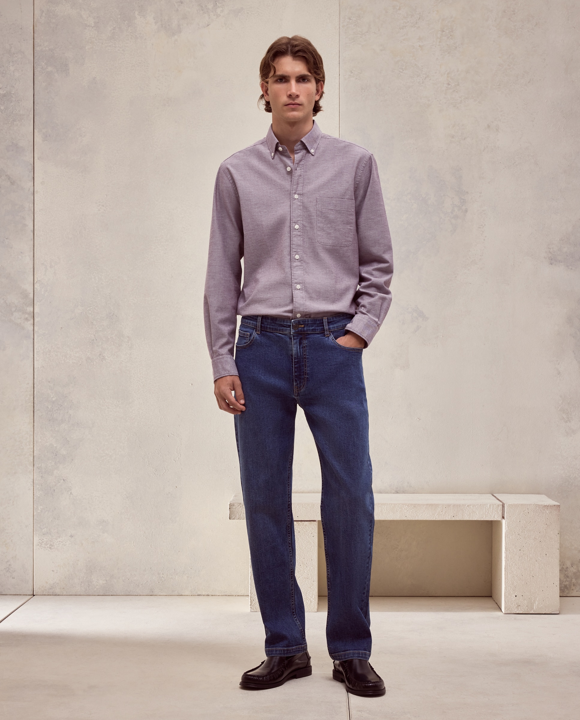 Camisa regular fit de oxford stretch lisa de hombre - Dustin - Burdeos Burdeos-2