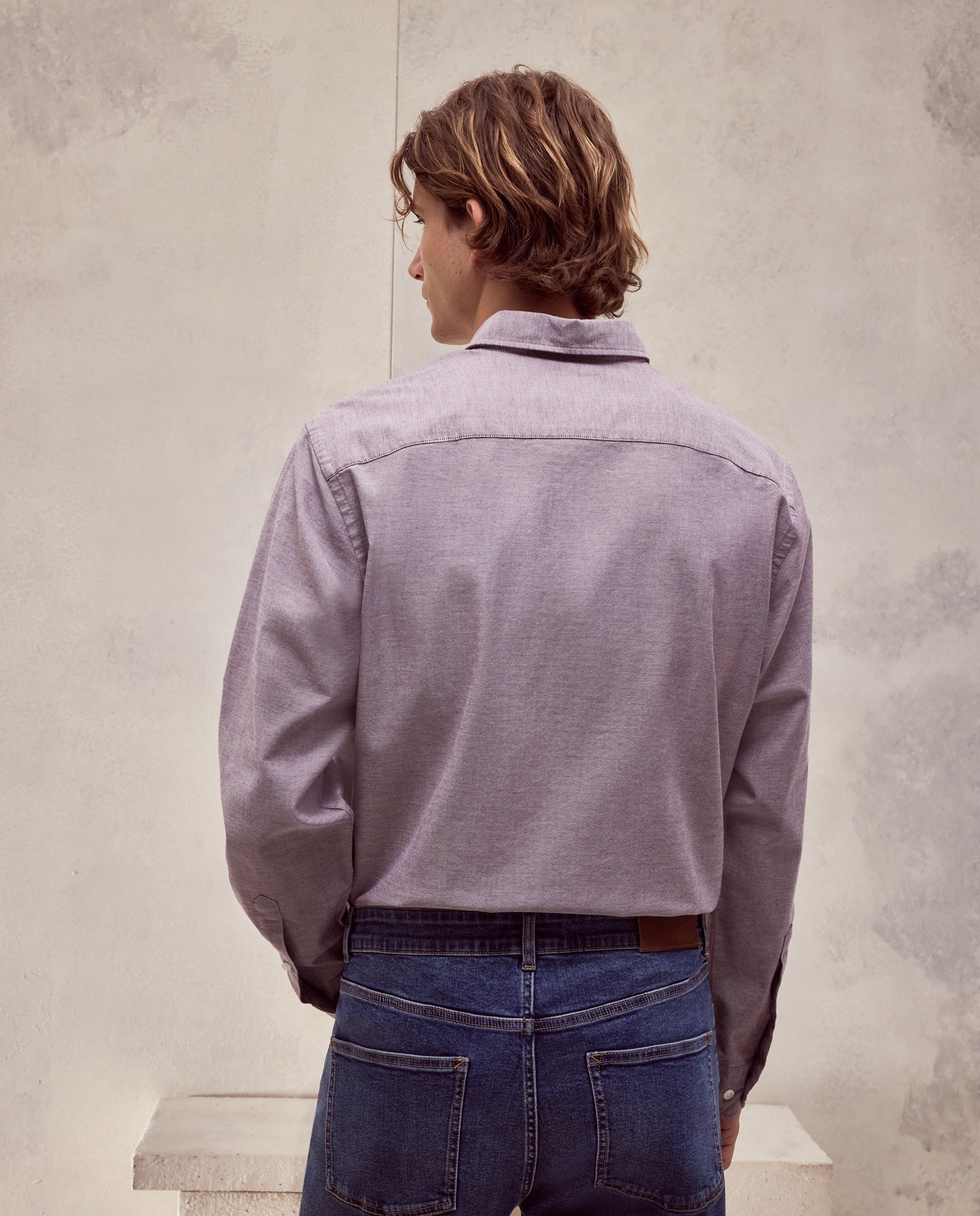 Camisa regular fit de oxford stretch lisa de hombre - Dustin - Burdeos Burdeos-3