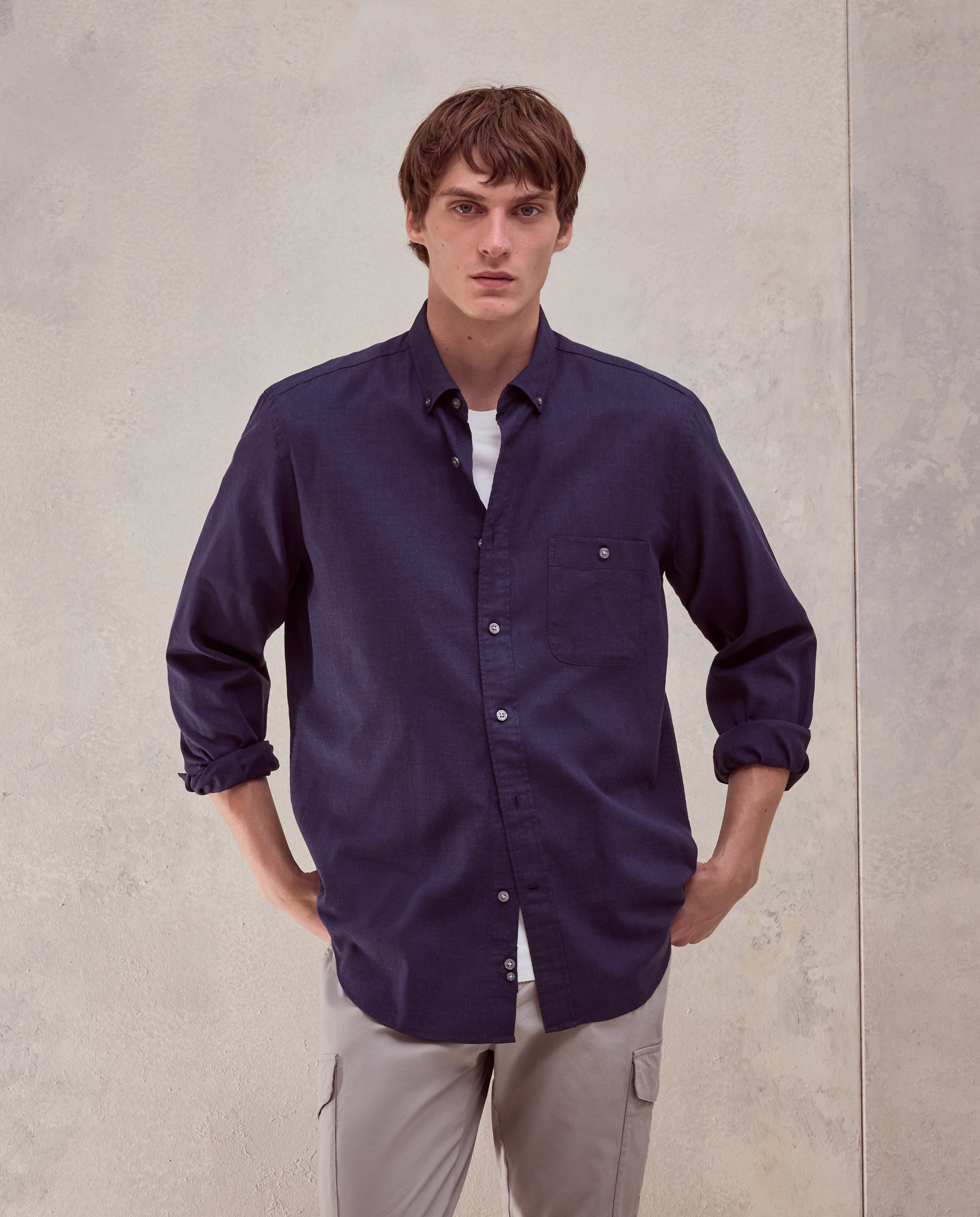 Camisa de twill algodón stretch liso. - Dustin - Azul Azul-1